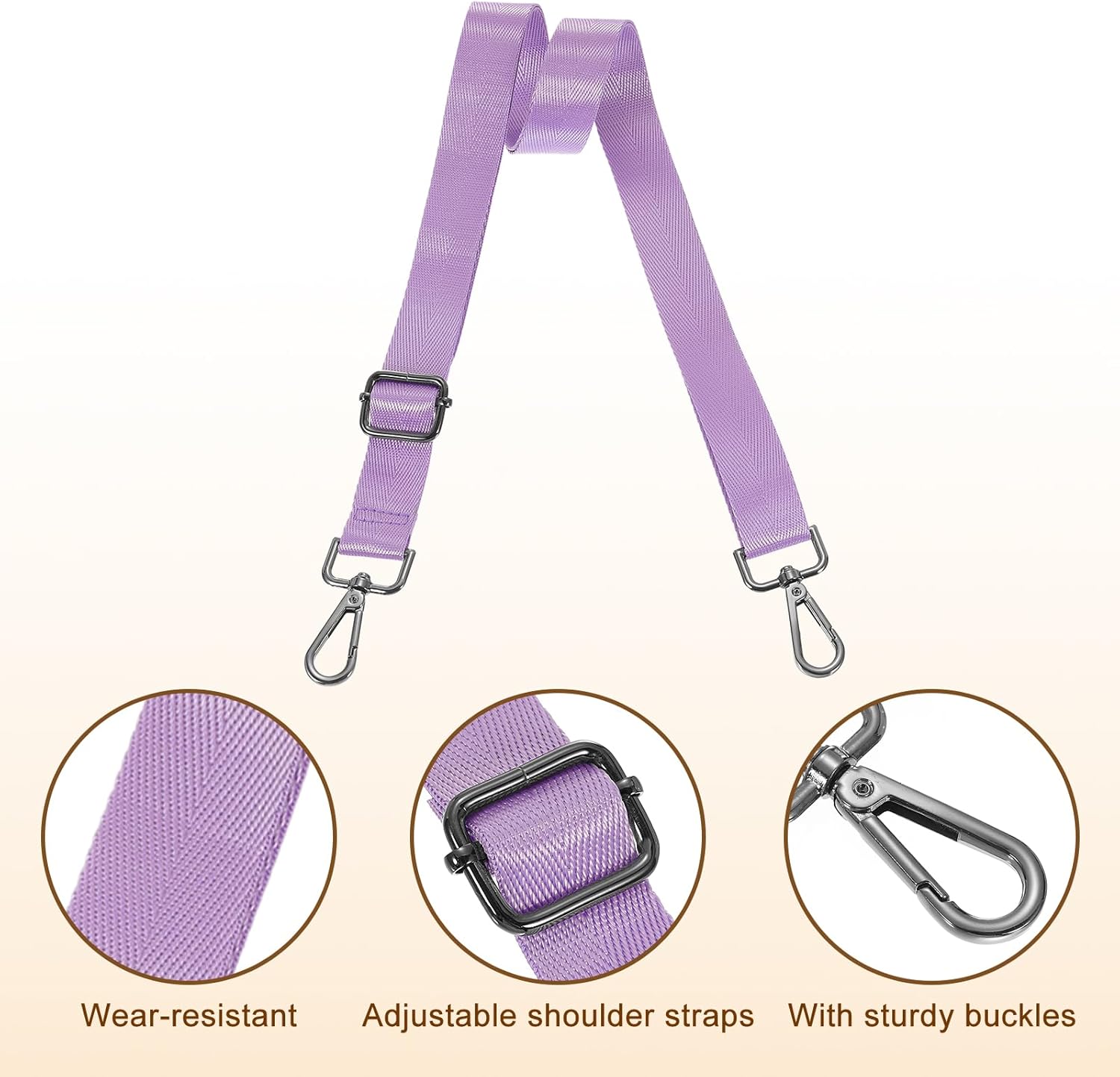 Wide Shoulder Strap, 2.5cm Adjustable Purse Strap Replacement Crossbody Strap for Shoulder Bag Handbag, Light Purple, Black Pull Core Buckle - Image 3