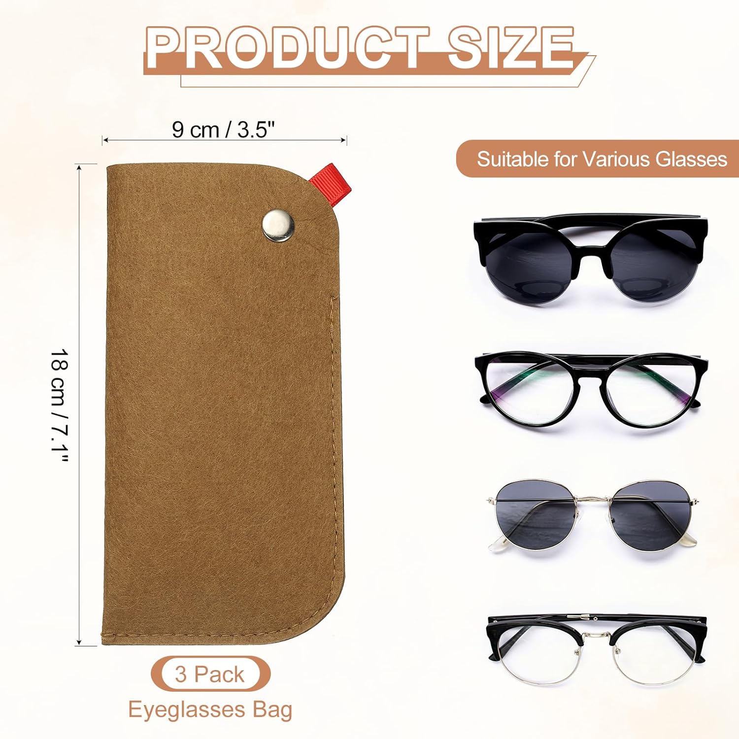 Portable Felt Glasses Case, Soft Slip-in Pouch Case, Ear Hanging Eyeglasses Bag Sunglasses Storage Pouch - Image 2