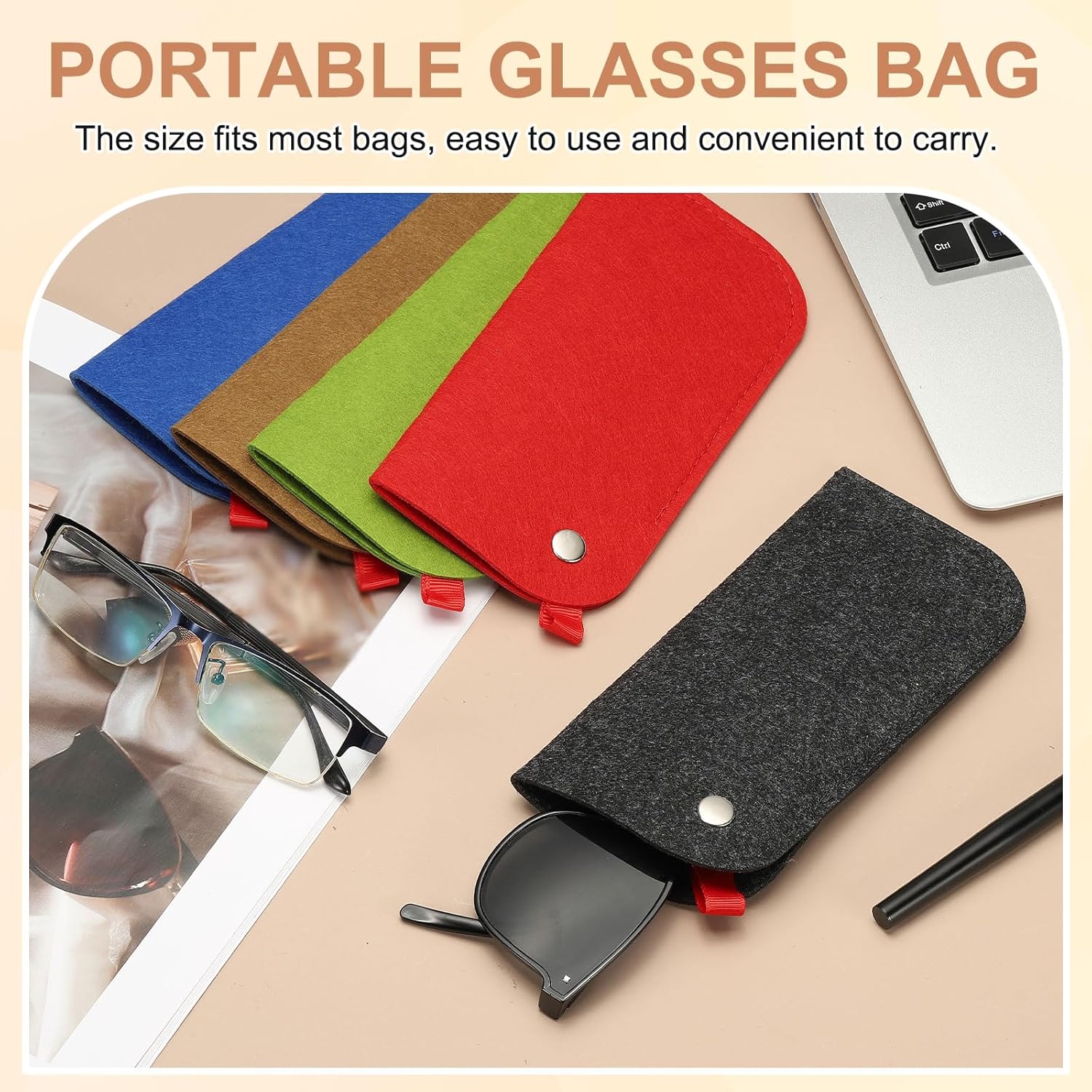 Portable Felt Glasses Case, Soft Slip-in Pouch Case, Ear Hanging Eyeglasses Bag Sunglasses Storage Pouch - Image 4