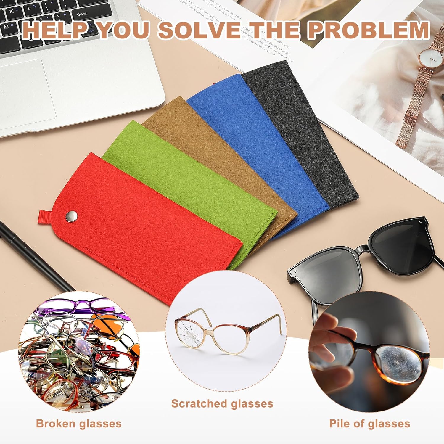 Portable Felt Glasses Case, Soft Slip-in Pouch Case, Ear Hanging Eyeglasses Bag Sunglasses Storage Pouch - Image 5