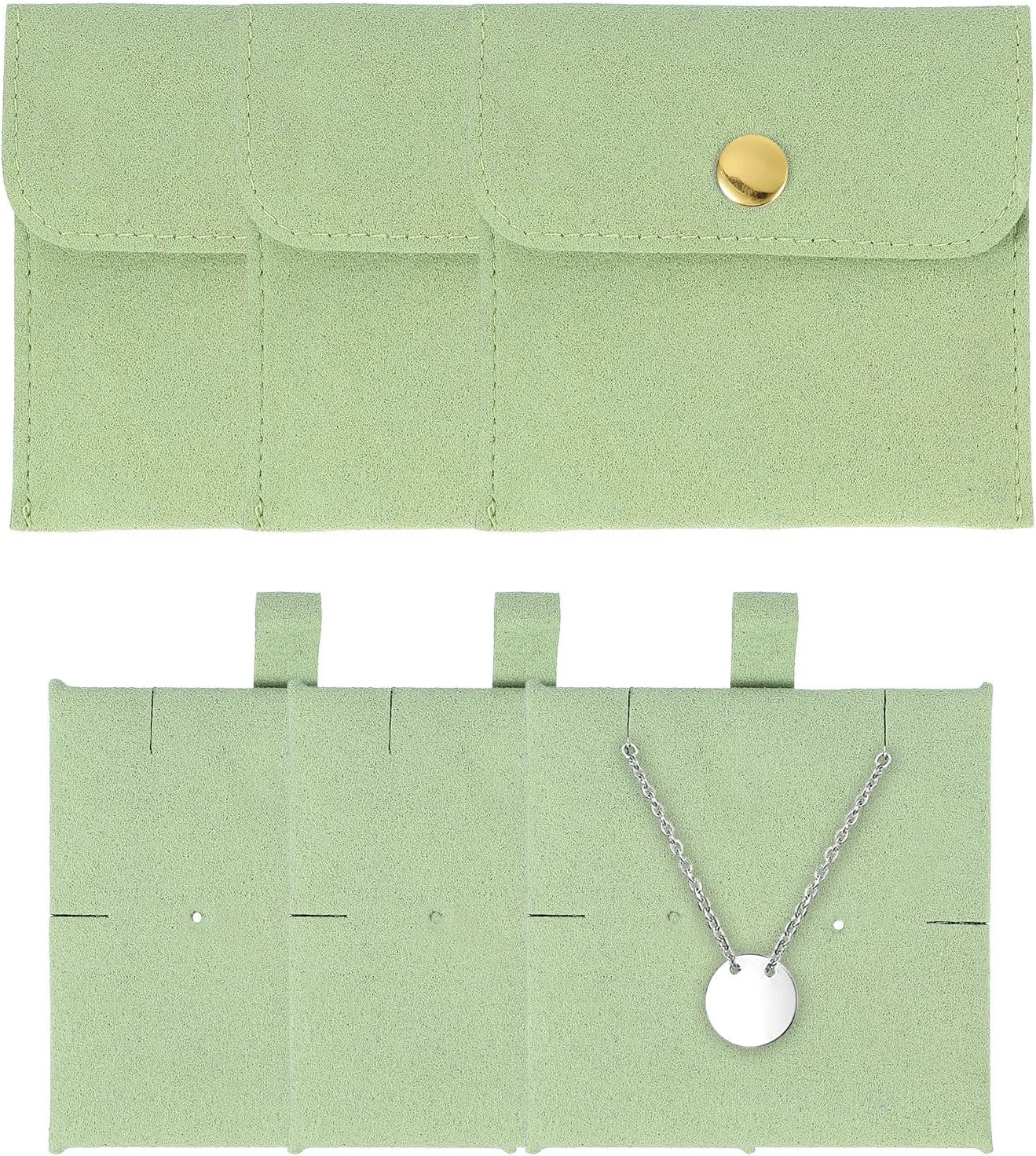 3 Pcs Microfiber Jewelry Pouches with Insert Pad, 8 x 8cm Snap Button Jewelry Velvet Gift Bags Organizer for Rings Necklace Bracelet, Light Green - Image 1