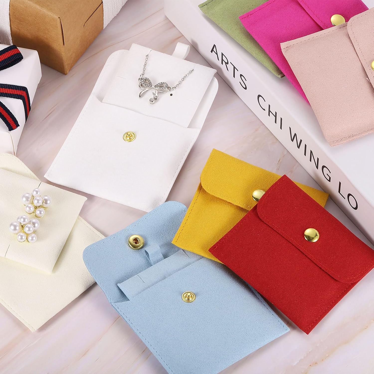 3 Pcs Microfiber Jewelry Pouches with Insert Pad, 8 x 8cm Snap Button Jewelry Velvet Gift Bags Organizer for Rings Necklace Bracelet, Light Green - Image 5