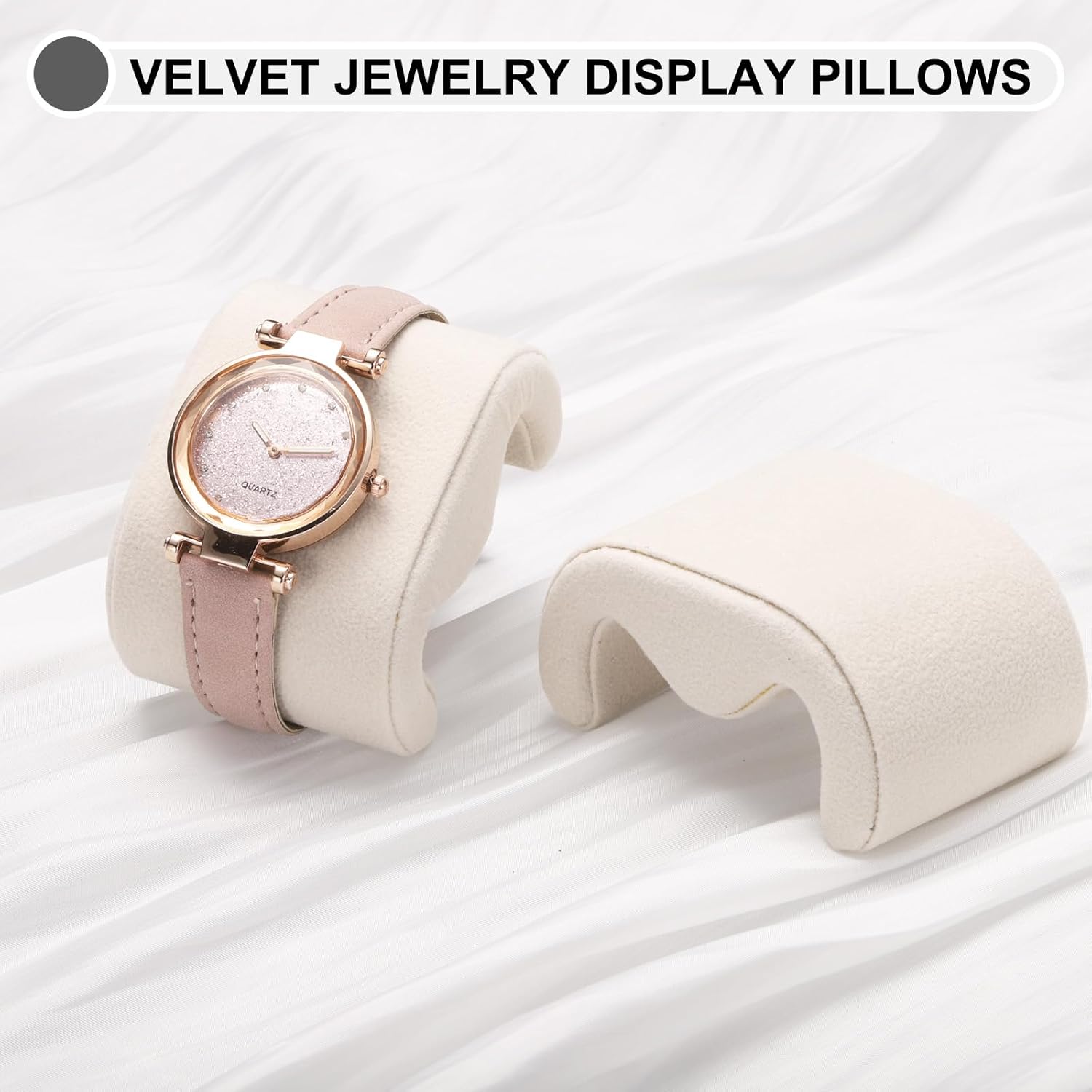 2pcs Watch Case Pillows, M Shaped Watch Display Pillow Velvet Watch Cushion Replacement for Watch Bracelet Display Storage Beige - Image 4