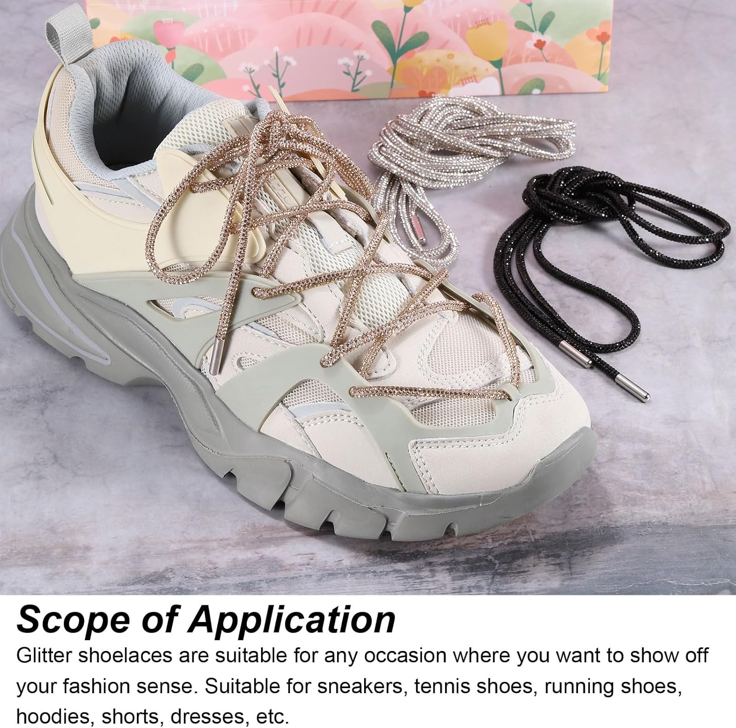 Rhinestone Shoe Lace Bling Glittered Ropes Drawstring Cords Replacement for Sweatpants Hoodie - Image 4