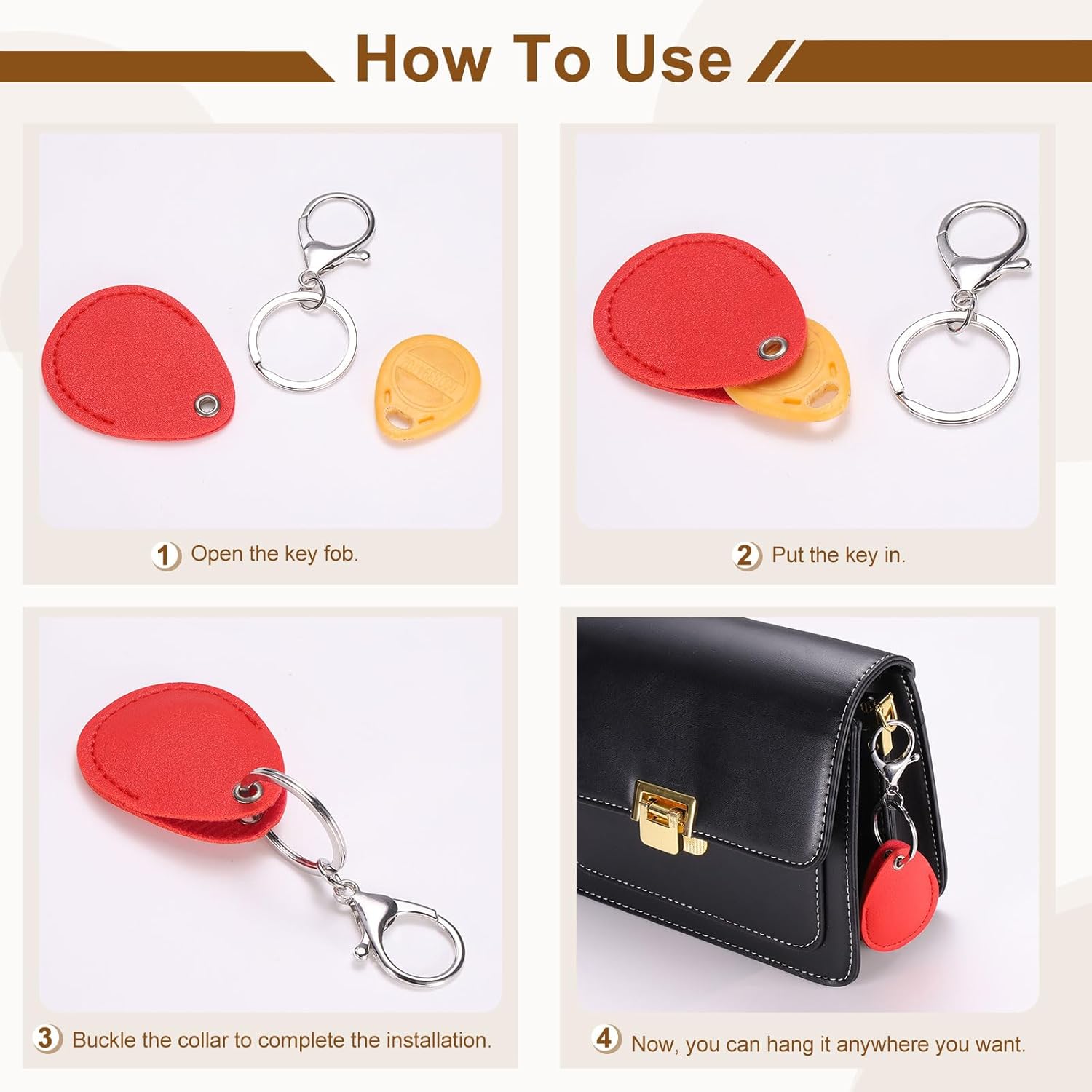 6pcs Leather Key Fob, PU Leather Car Keychain Blanks Key Holder with Key Rings for Key ID Cards DIY Laser Engraving - Image 5