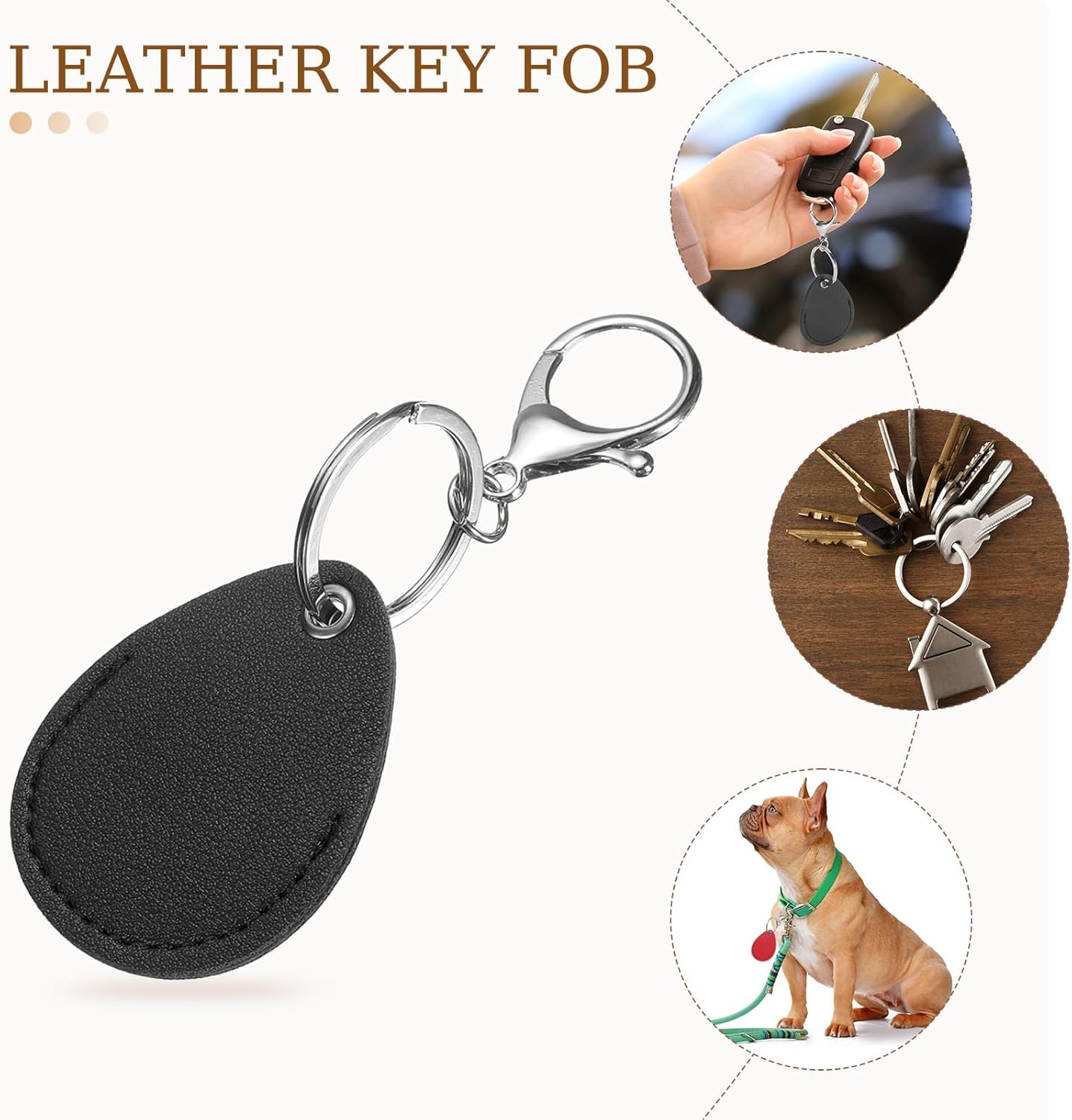 6pcs Leather Key Fob, PU Leather Car Keychain Blanks Key Holder with Key Rings for Key ID Cards DIY Laser Engraving - Image 6