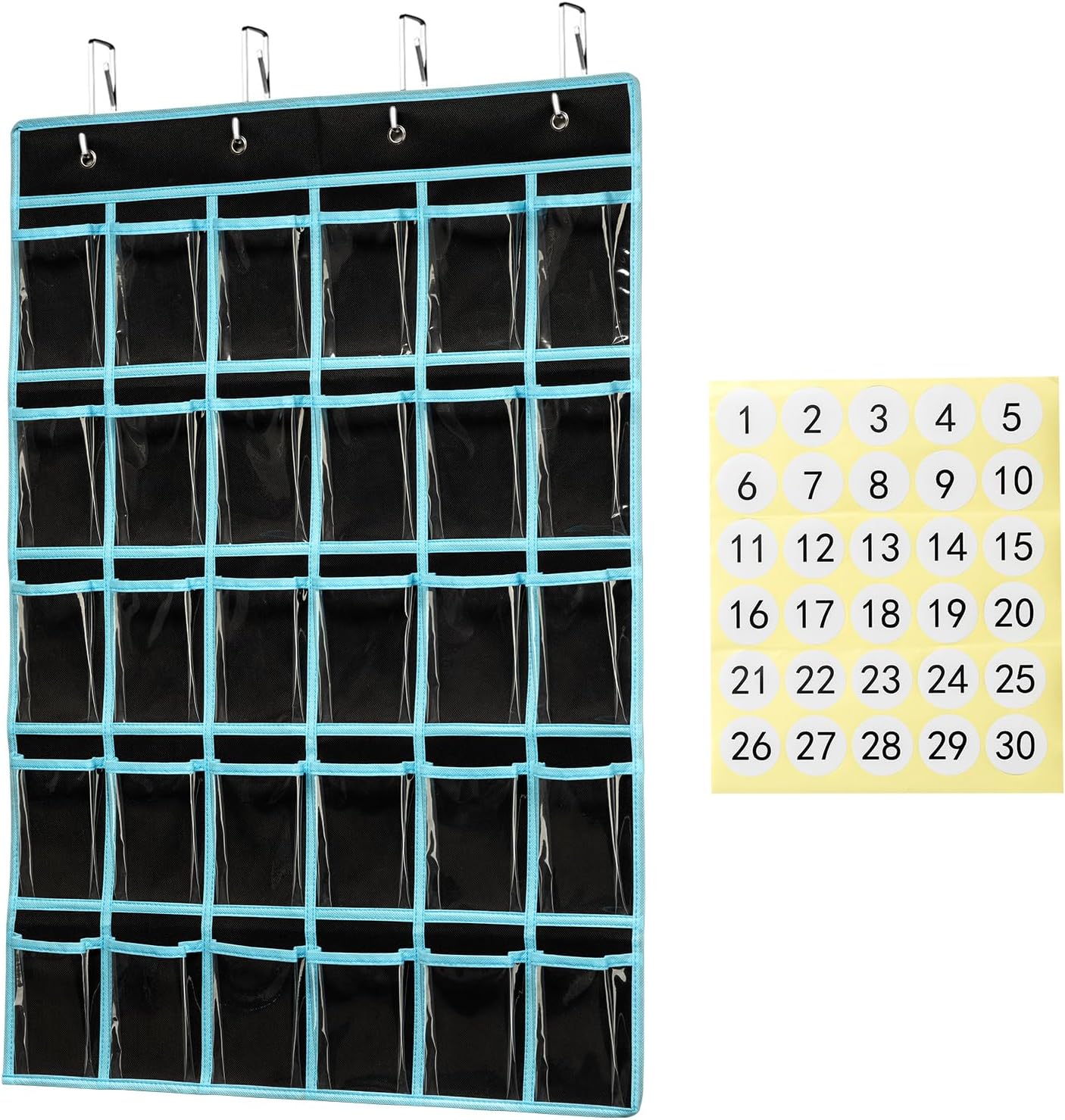 Classroom Pocket Chart Organizer,Cell Phones Calculator Holder for Classroom Storage, Hanging Wall Door Calculator Phone Caddy for Classroom. (30 Pockets-Black) - Image 1
