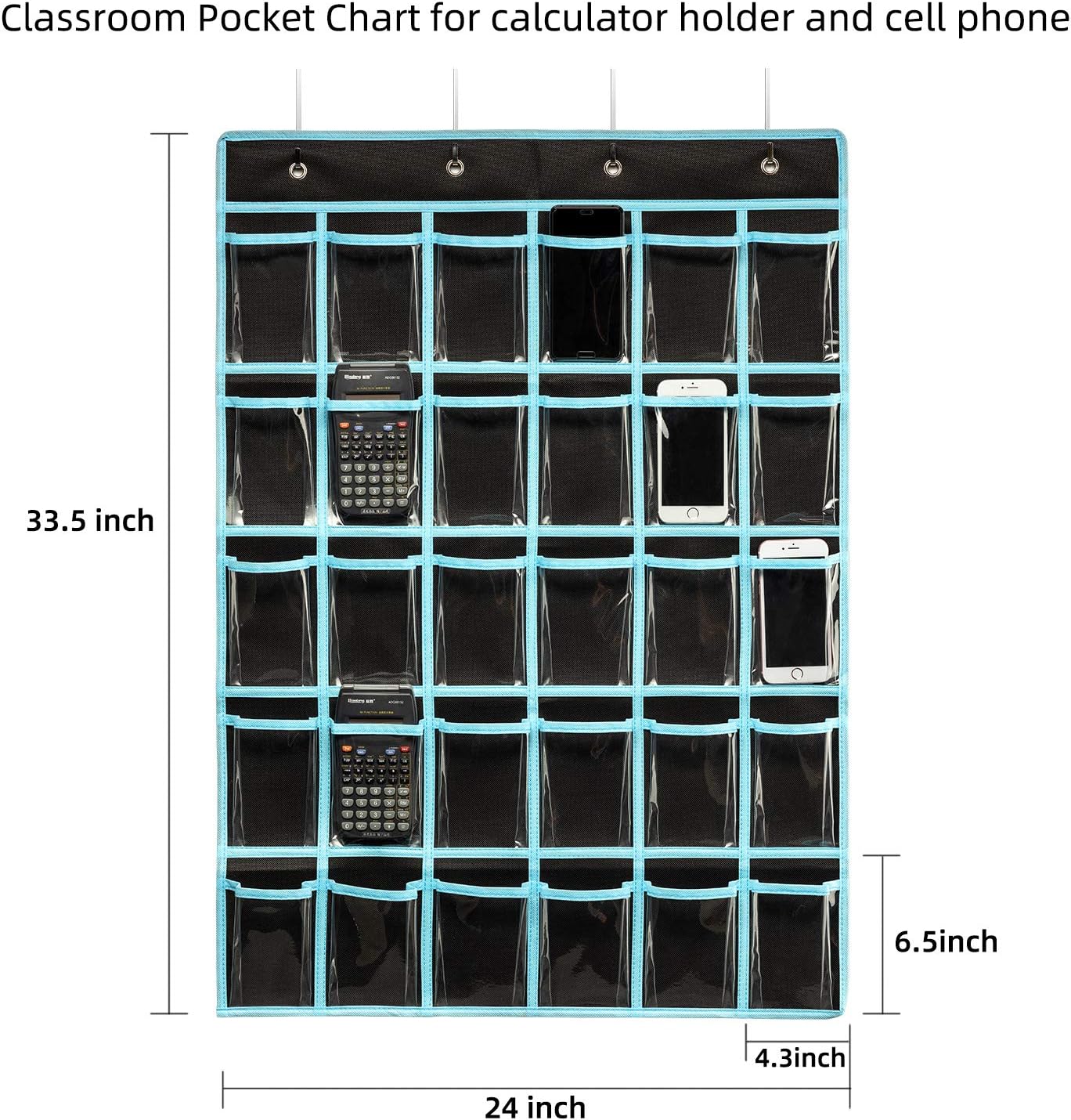 Classroom Pocket Chart Organizer,Cell Phones Calculator Holder for Classroom Storage, Hanging Wall Door Calculator Phone Caddy for Classroom. (30 Pockets-Black) - Image 2