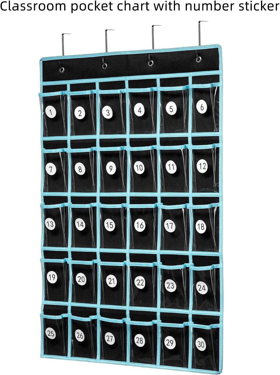 Classroom Pocket Chart Organizer,Cell Phones Calculator Holder for Classroom Storage, Hanging Wall Door Calculator Phone Caddy for Classroom. (30 Pockets-Black) - Image 3