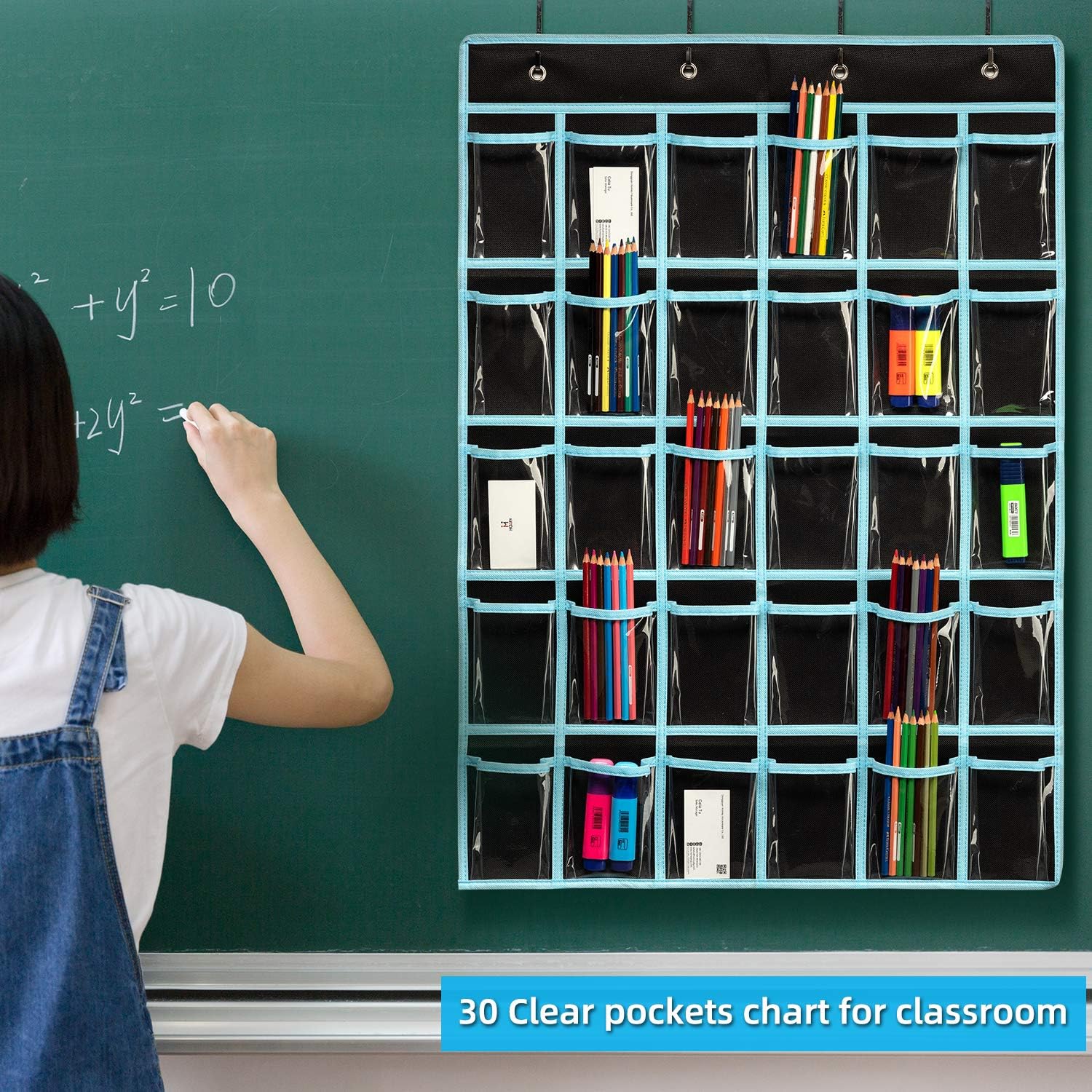Classroom Pocket Chart Organizer,Cell Phones Calculator Holder for Classroom Storage, Hanging Wall Door Calculator Phone Caddy for Classroom. (30 Pockets-Black) - Image 5