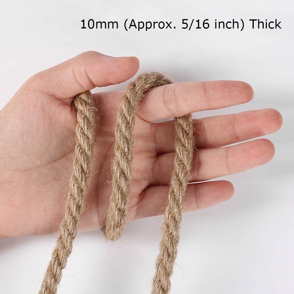 10mm Jute Rope, 50 Feet 3/8 inch Heavy Duty and Thick Twine Decorative Rope for Crafting, Cat Scratch Post, Gardening, Farmhouse Decor, Home Decor - Image 2