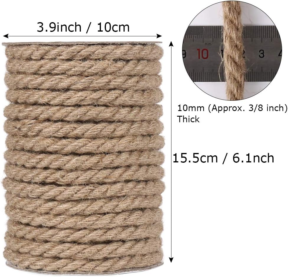 10mm Jute Rope, 50 Feet 3/8 inch Heavy Duty and Thick Twine Decorative Rope for Crafting, Cat Scratch Post, Gardening, Farmhouse Decor, Home Decor - Image 4