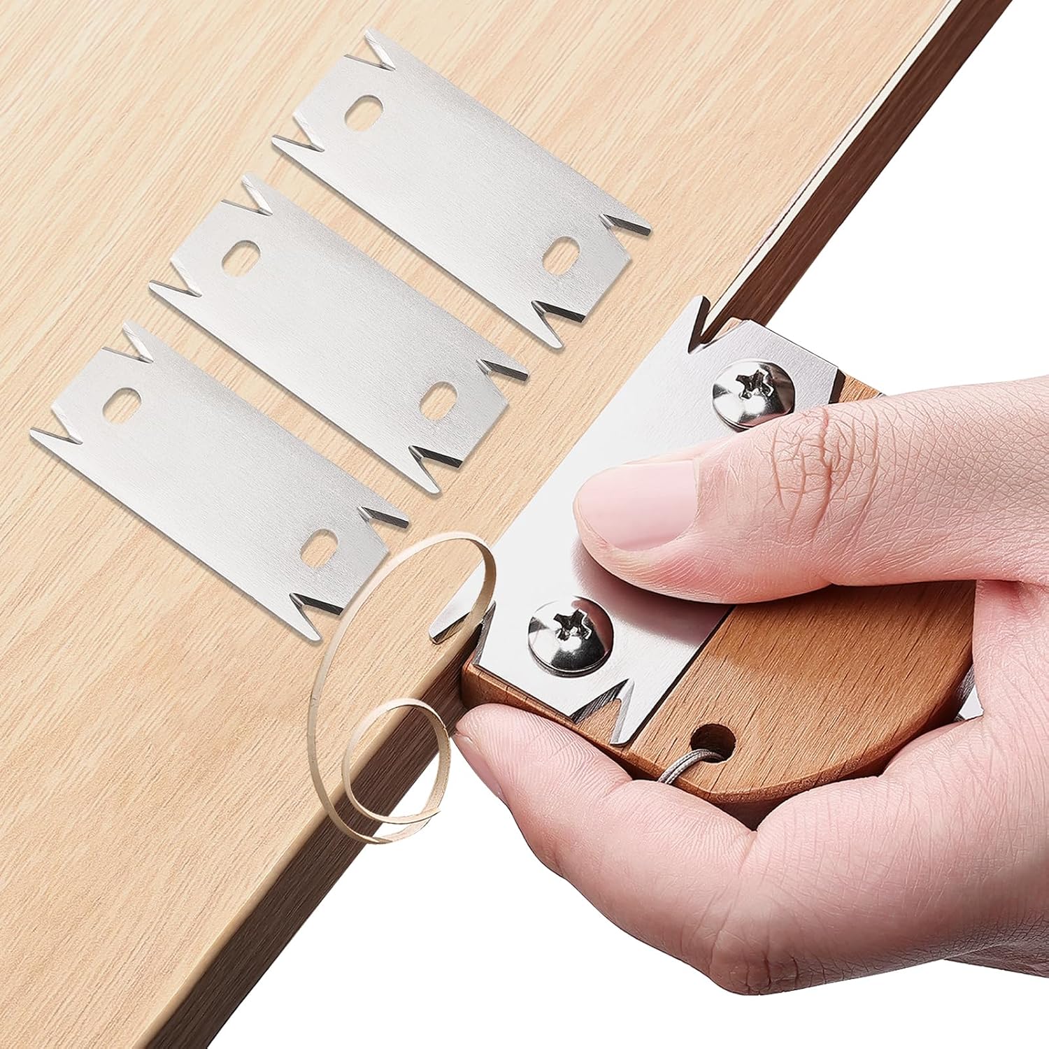 Edge Banding Trimmer, Upgraded Veneer Edge Trimmer with Wooden Handle and 3 Replacement Blades, Edge Band Cutter Tool for Woodworking, Veneer, PVC, Laminate, Plywood, Melamine - Image 1