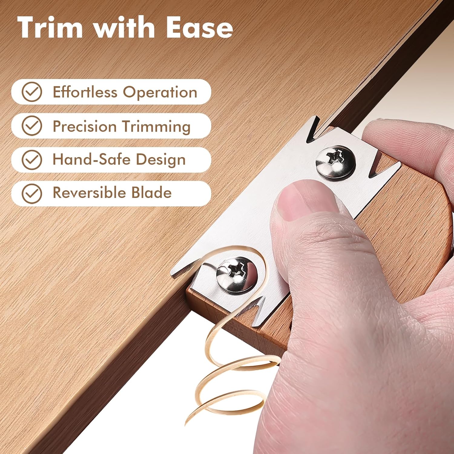 Edge Banding Trimmer, Upgraded Veneer Edge Trimmer with Wooden Handle and 3 Replacement Blades, Edge Band Cutter Tool for Woodworking, Veneer, PVC, Laminate, Plywood, Melamine - Image 2