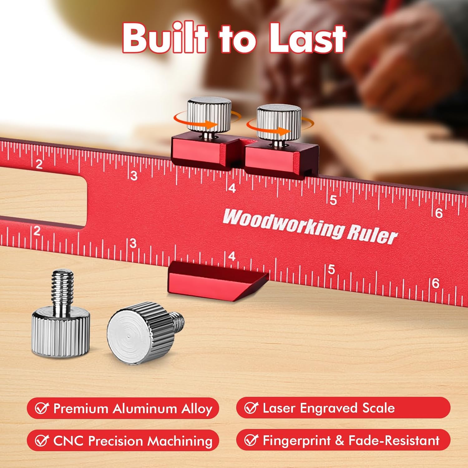3PCS Woodworking Ruler Set, Precision Pocket Ruler with Adjustable Slide Stop, Aluminum Alloy Measuring Tool for Marking & Scribing, Metal T-Track Square Rulers, Inch and Metric (6