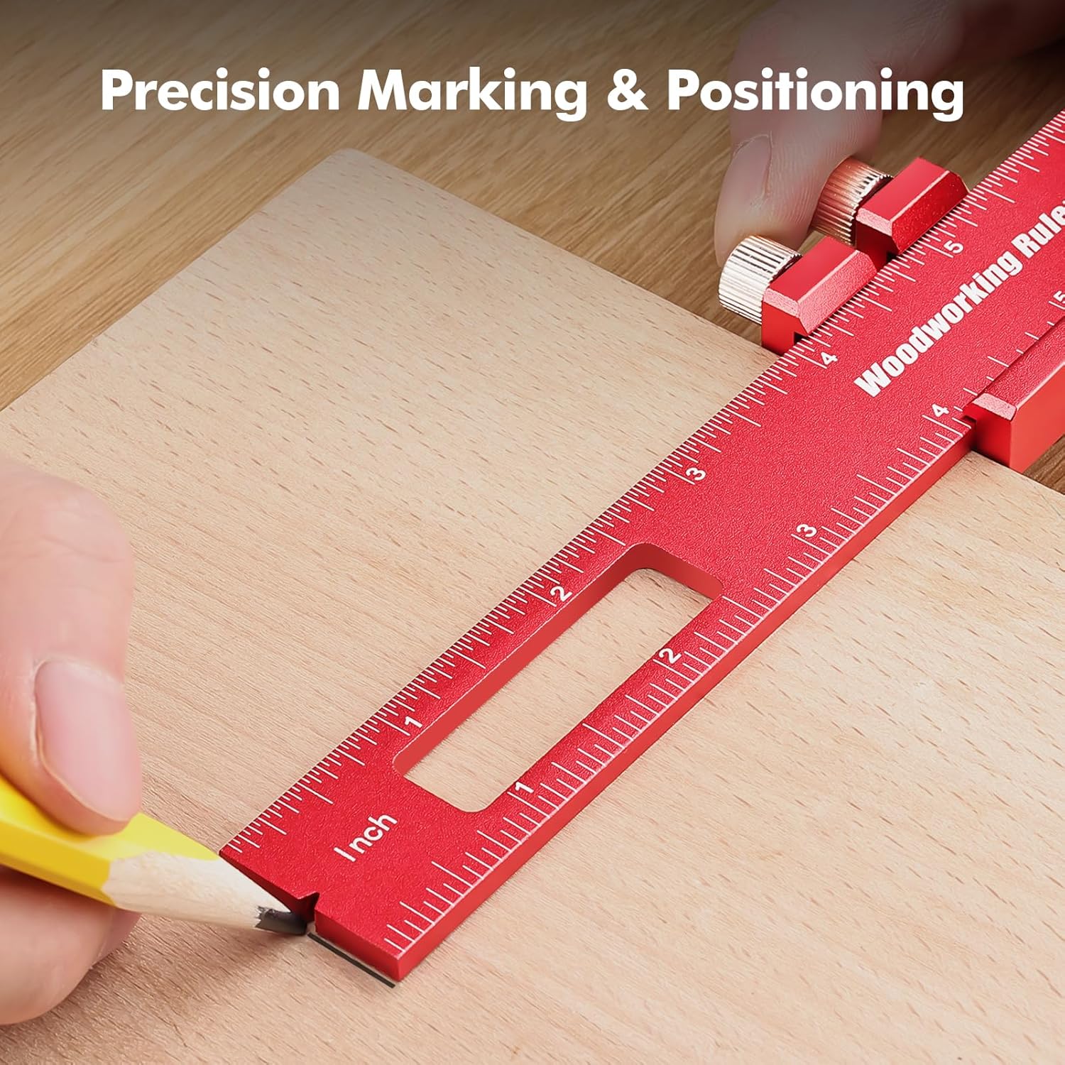 3PCS Woodworking Ruler Set, Precision Pocket Ruler with Adjustable Slide Stop, Aluminum Alloy Measuring Tool for Marking & Scribing, Metal T-Track Square Rulers, Inch and Metric (6