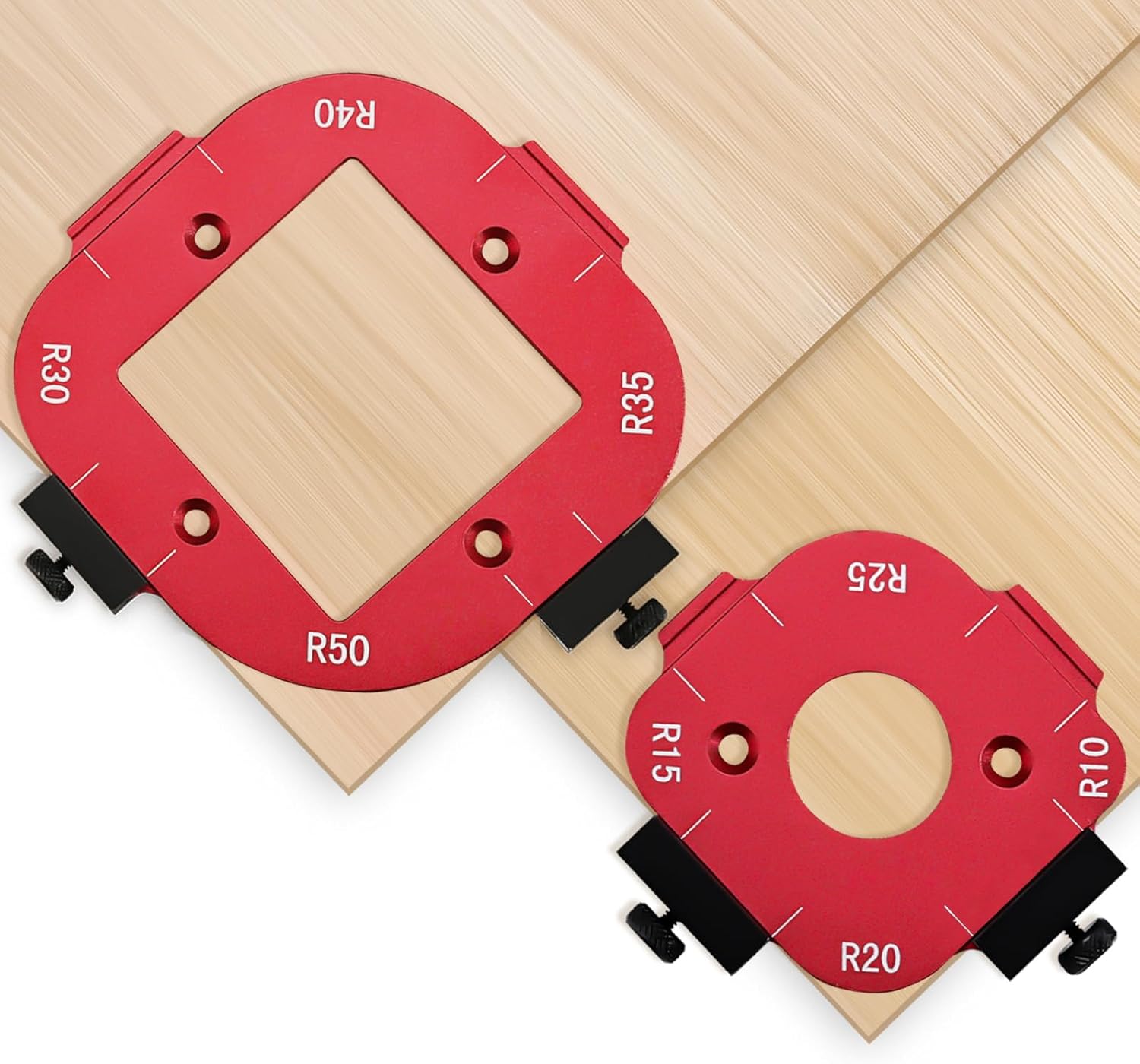 2 Pack Router Corner Radius Template, Premium Aluminum Alloy Router Corner Rounding Jig for Woodworking, 8-in-1 Arc Cutting Guide Set (R10-R50), Fits Trim, Handheld, and Table Routers - Image 1