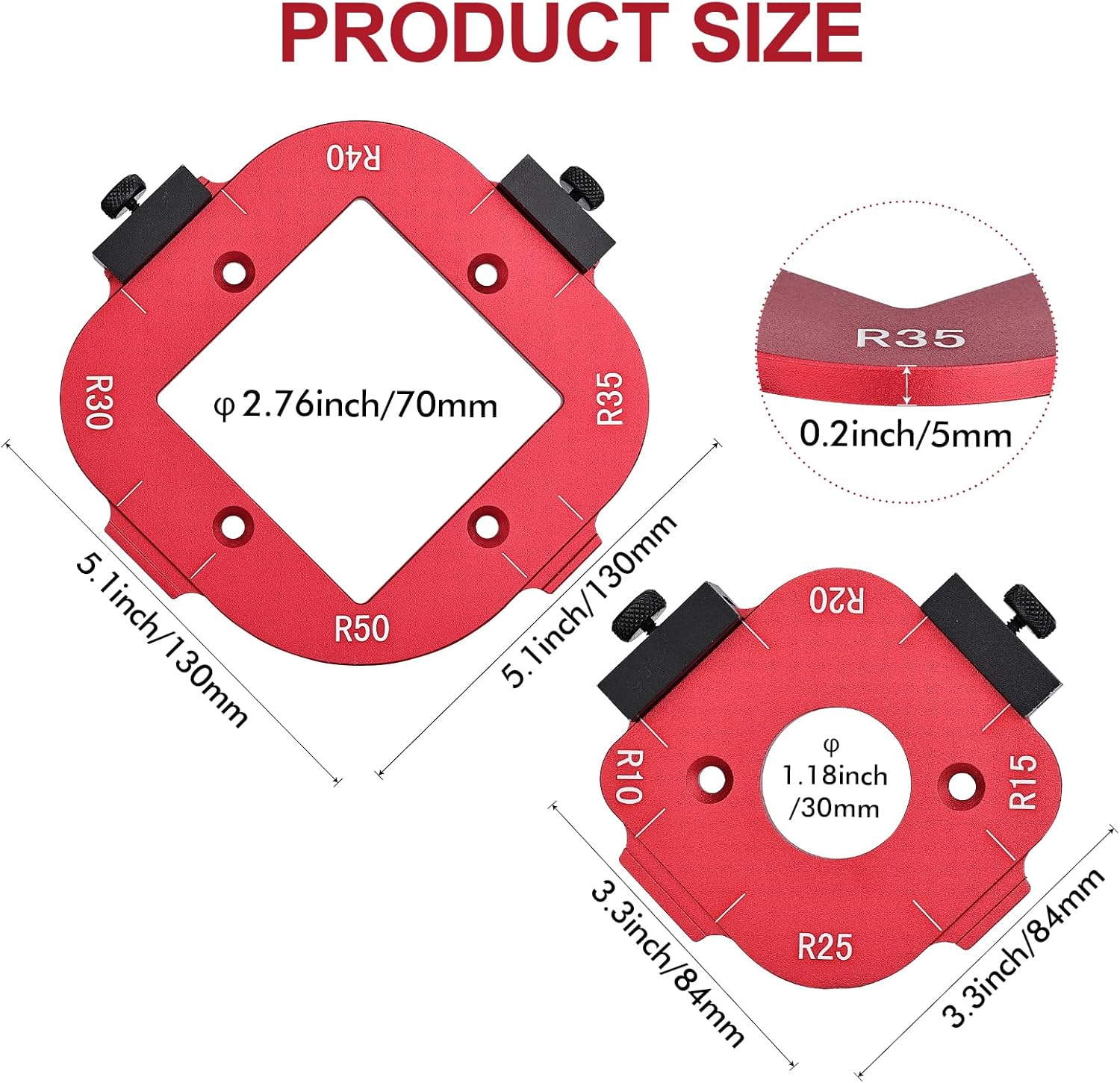 2 Pack Router Corner Radius Template, Premium Aluminum Alloy Router Corner Rounding Jig for Woodworking, 8-in-1 Arc Cutting Guide Set (R10-R50), Fits Trim, Handheld, and Table Routers - Image 4
