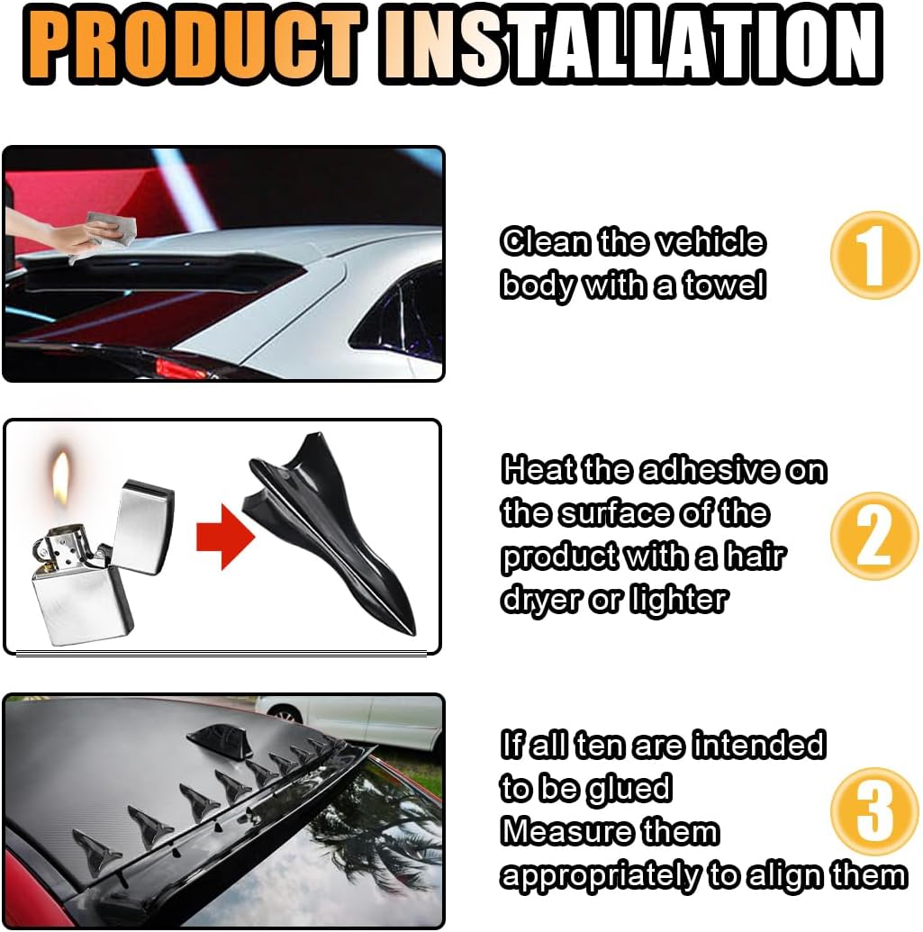 10PCS Car Diffuser Shark Fin Kit, Auto Air Vortex Generator Decoration Self-Adhesive Compatible with Spoiler Roof Wing Pointed, Bumper Exterior Accessories for SUV, Car (Black) - Image 6
