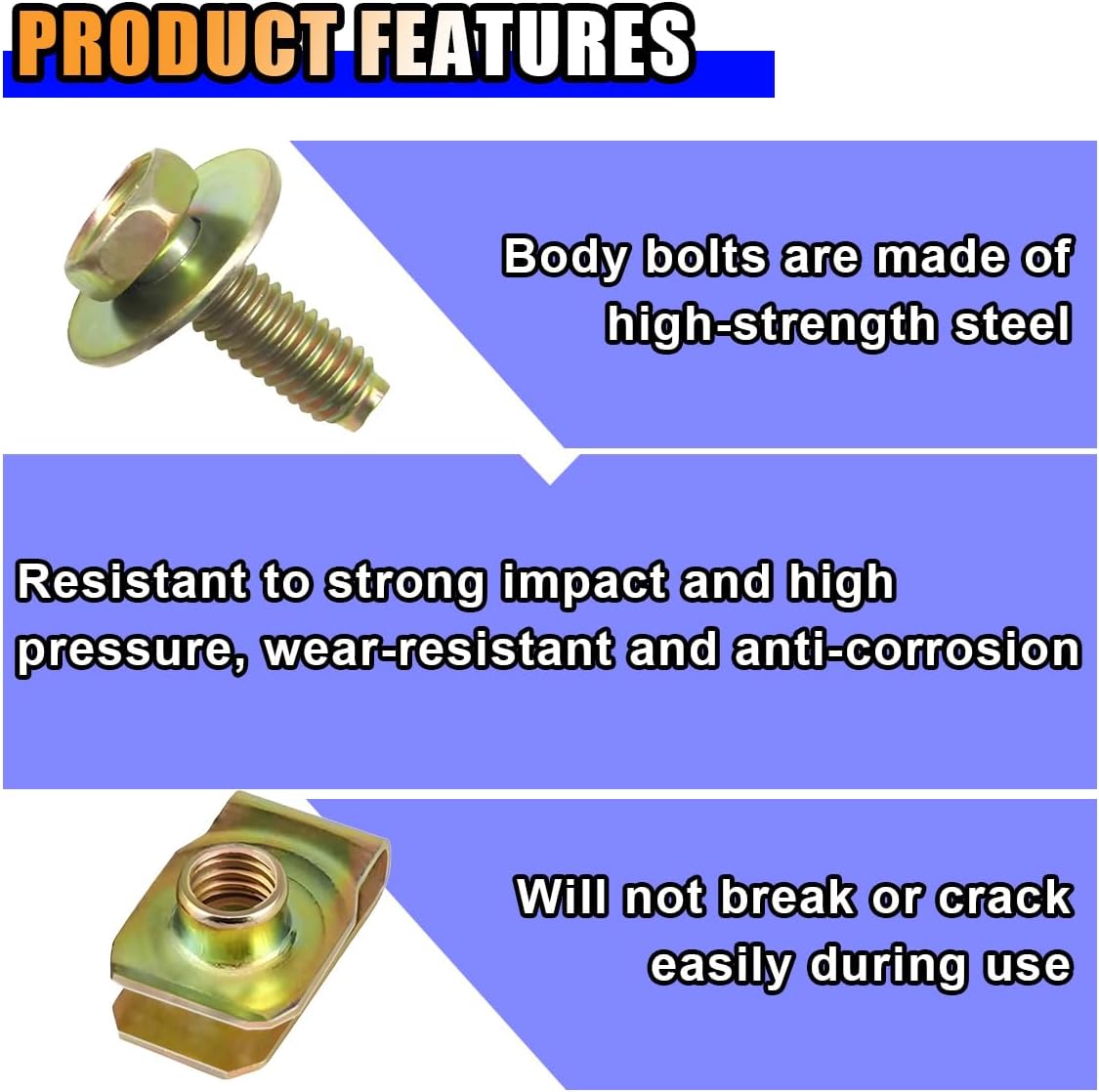 40PCS Car Body Bolts M6-1.0 & Extruded U-Nuts Clips Kit, Bumper Fenders Liner Push Retainer Fastener Kit for Engine Under Cover Undertray, Universal Splash Shield Guard Bolts Clips for Most Cars - Image 3
