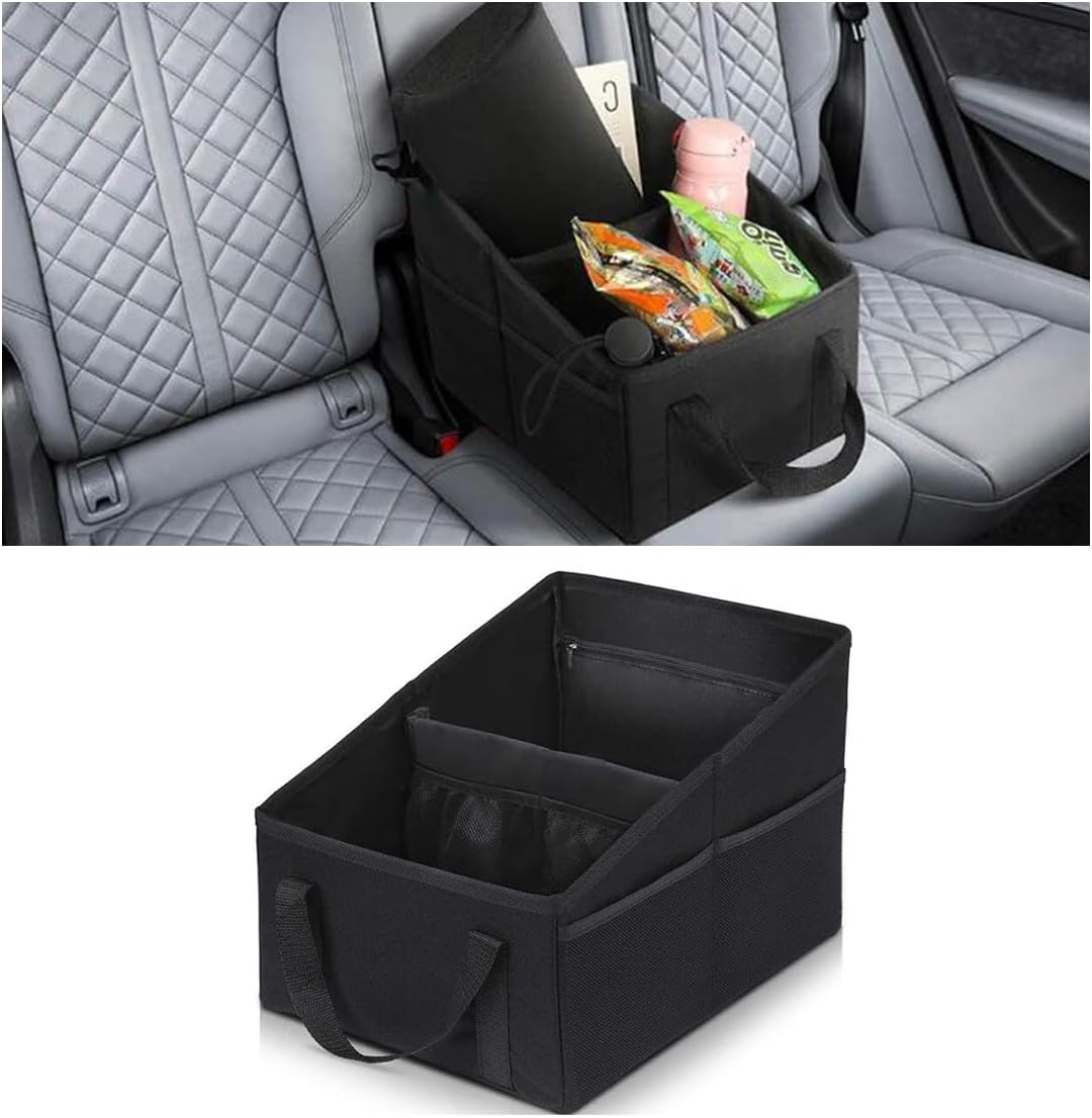 Car Seat Organizer, Foldable Car Storage Organizer with 4 Cup Holders, Rear & Front Seat Storage Bags, Black - Image 1