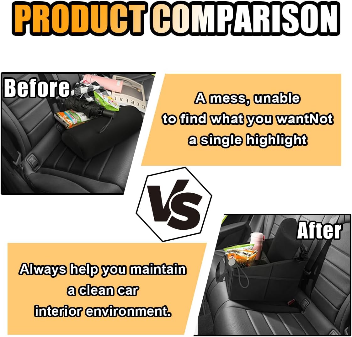 Car Seat Organizer, Foldable Car Storage Organizer with 4 Cup Holders, Rear & Front Seat Storage Bags, Black - Image 3