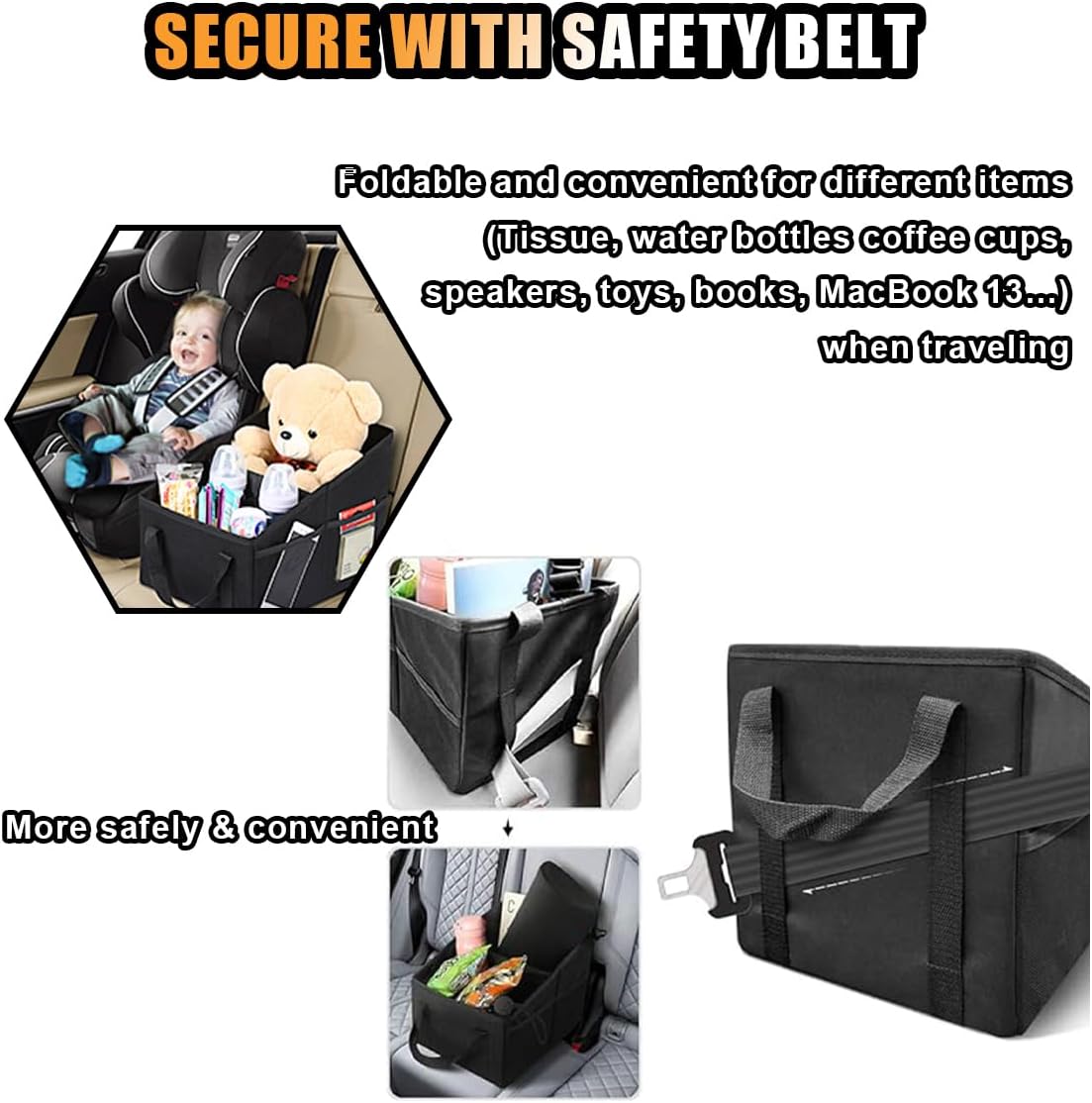 Car Seat Organizer, Foldable Car Storage Organizer with 4 Cup Holders, Rear & Front Seat Storage Bags, Black - Image 5