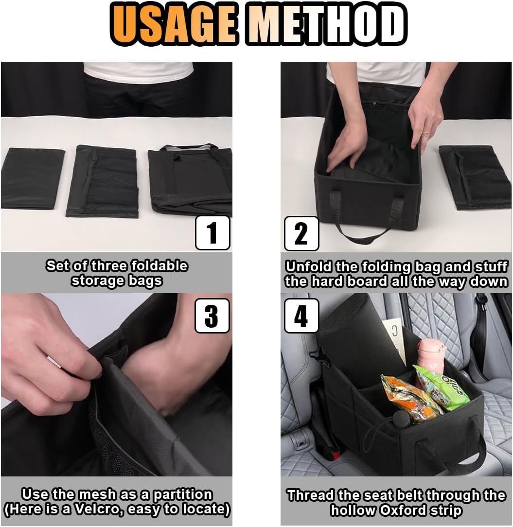 Car Seat Organizer, Foldable Car Storage Organizer with 4 Cup Holders, Rear & Front Seat Storage Bags, Black - Image 6