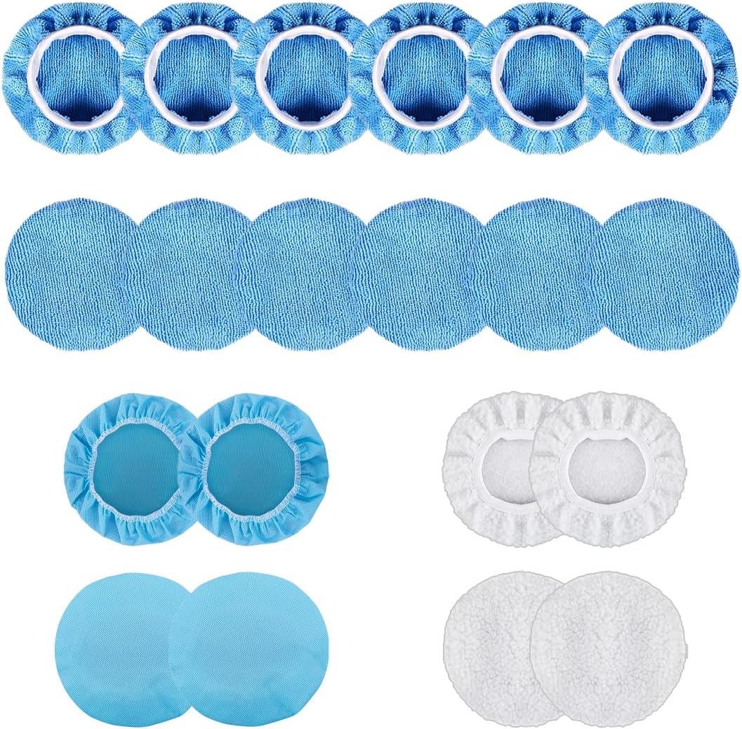 20PCS Car Polisher Pad Bonnets, 7 to 8 Inch Car Orbital Buffer Polisher Pad Bonnet, 12*Microfiber Bonnets, 4*Non-Woven Buffing Bonnet + 2*Woollen - Image 1