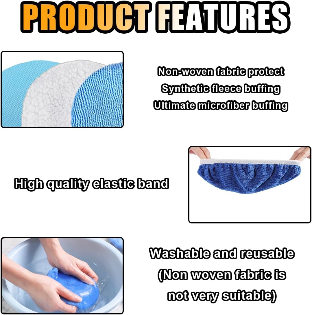 20PCS Car Polisher Pad Bonnets, 7 to 8 Inch Car Orbital Buffer Polisher Pad Bonnet, 12*Microfiber Bonnets, 4*Non-Woven Buffing Bonnet + 2*Woollen - Image 4