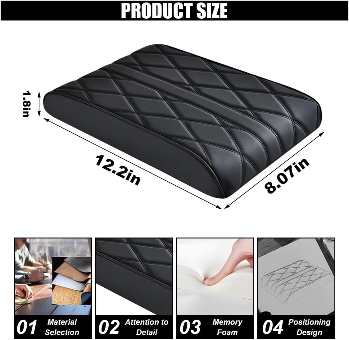 Car Center Console Cover Pad, Leather Auto Console Arm Rest Cover, Waterproof Car Armrest Seat Box Cushion Protector, Memory Foam Armrest Pillow for Most Cars - Image 2