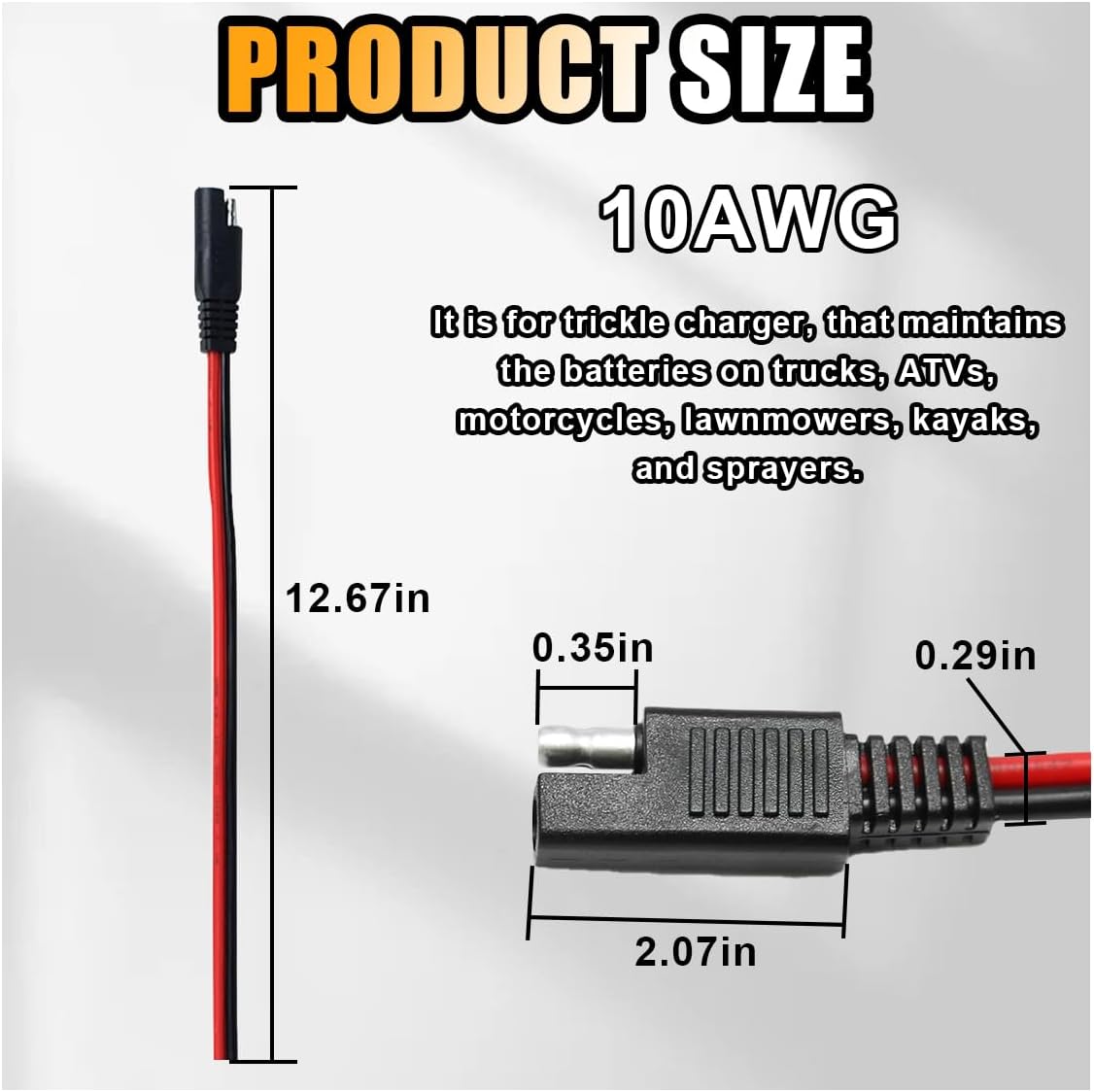 5PCS 10 Gauge 2 Pin Quick Disconnect Polarized Wire Harness, 12 Inch SAE Connector Bullet Lead Cable, Automotive Heavy Duty Extension Cable for Car Motorcycle Boat Tractor (10 AWG) - Image 2