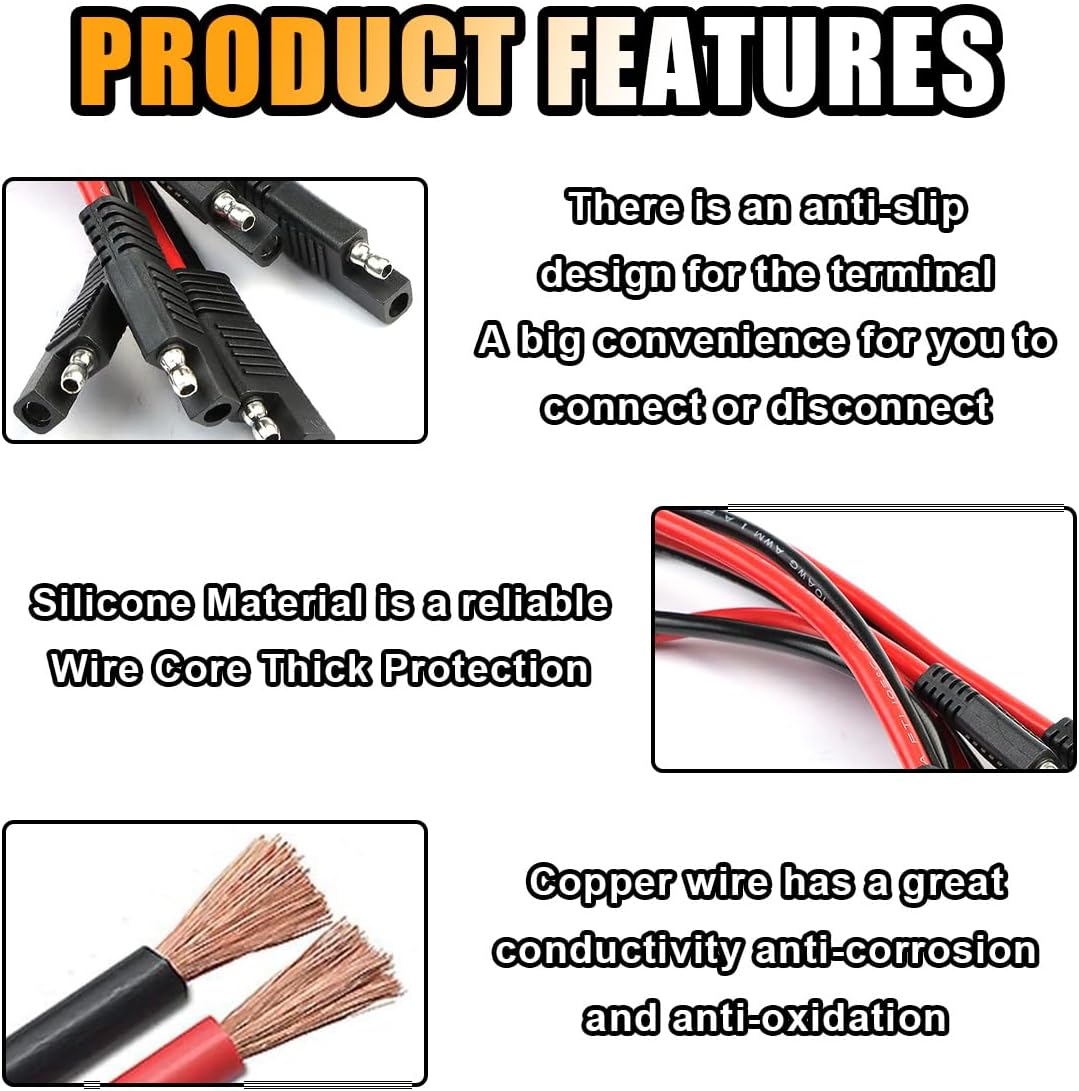 5PCS 10 Gauge 2 Pin Quick Disconnect Polarized Wire Harness, 12 Inch SAE Connector Bullet Lead Cable, Automotive Heavy Duty Extension Cable for Car Motorcycle Boat Tractor (10 AWG) - Image 3