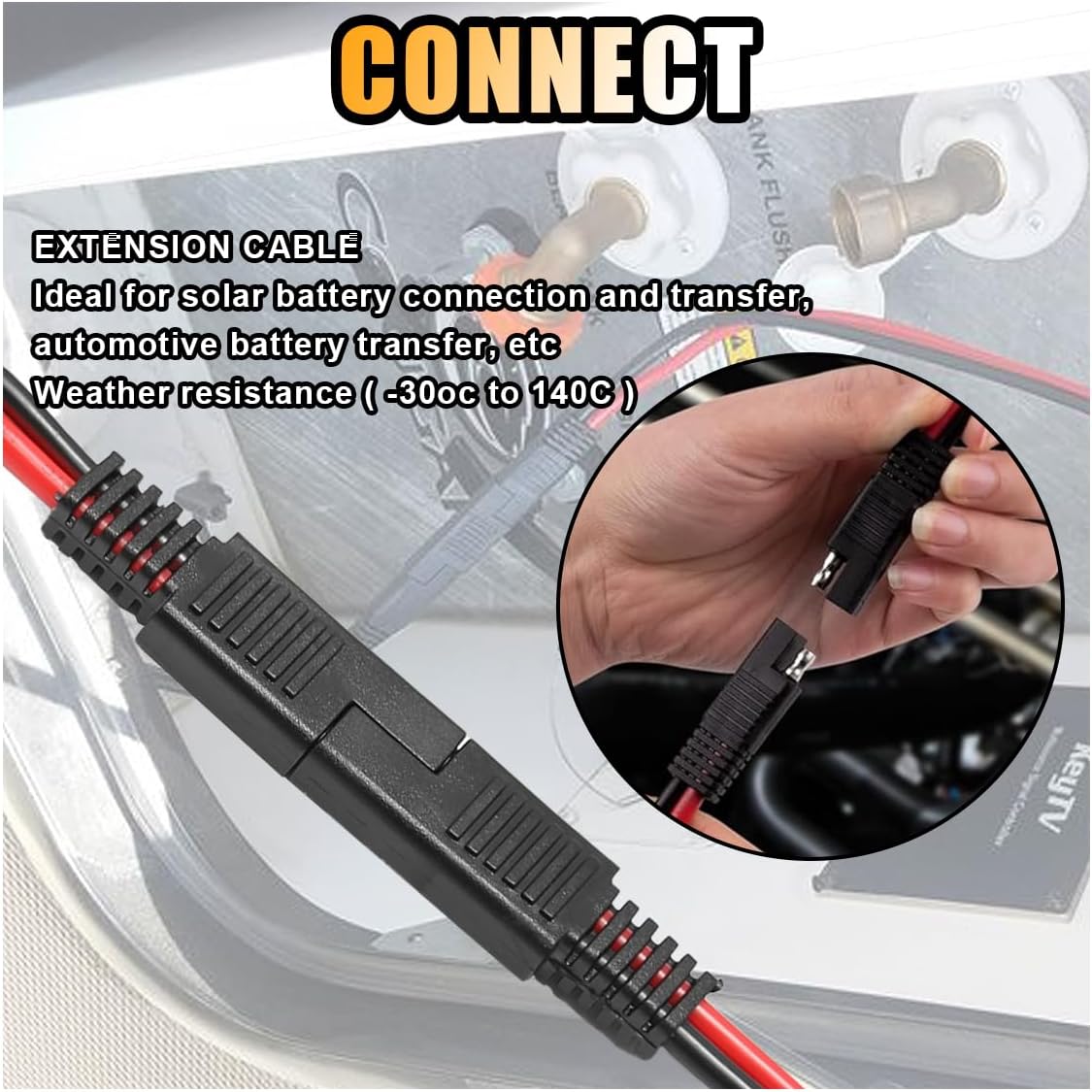 5PCS 10 Gauge 2 Pin Quick Disconnect Polarized Wire Harness, 12 Inch SAE Connector Bullet Lead Cable, Automotive Heavy Duty Extension Cable for Car Motorcycle Boat Tractor (10 AWG) - Image 6