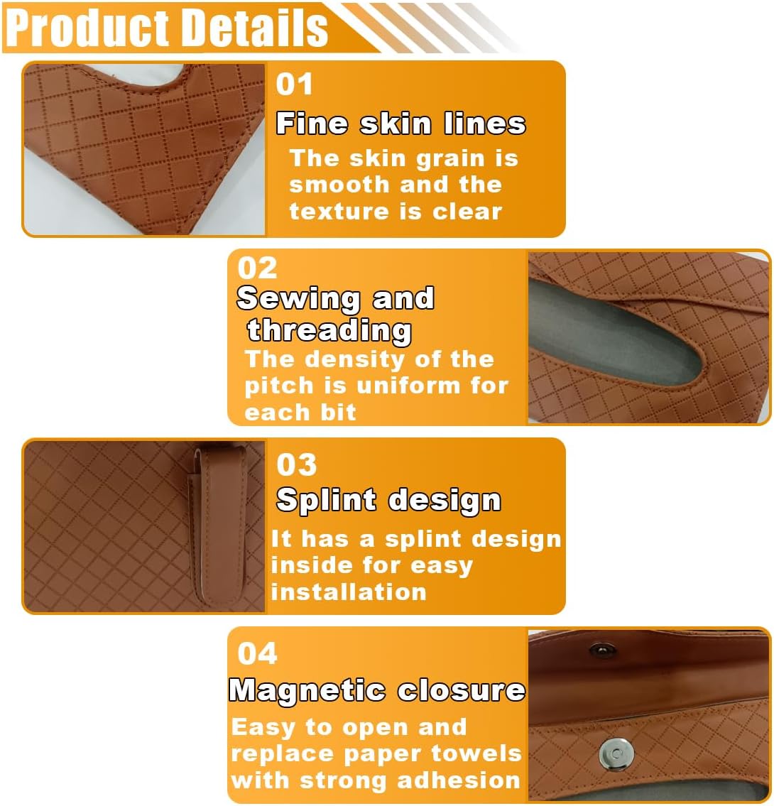 Car Tissue Holder, PU Leather Auto Napkin Holder for Visor & Backseat, Automotive Mask Organizer Case to Keep Vehicle Tidy, Universal Interior Accessories for Sedan Truck SUV (Brown) - Image 3