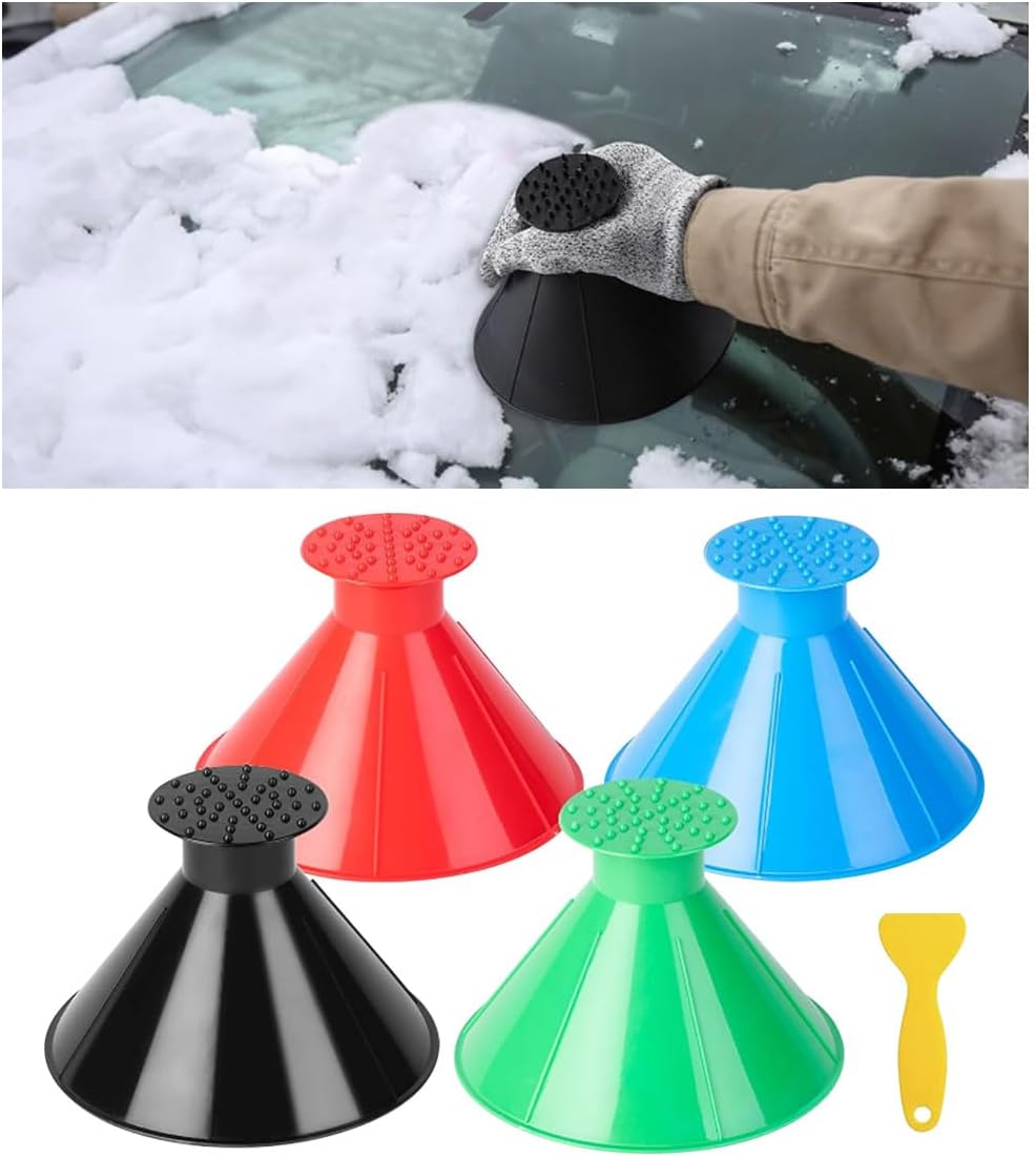 4PCS Magical Ice Scrapers for Car Windshield, Cone-Shaped Car Snow Remover with Funnel, Round Snow Scraper Car Snow Removal Shovel Tool, Frost Wipe Scraper Car Window Cleaner for Ice & Snow - Image 1