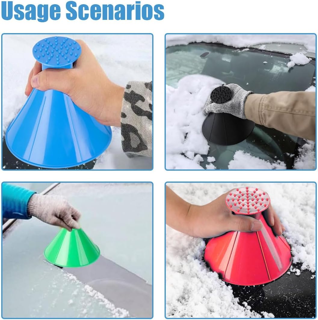 4PCS Magical Ice Scrapers for Car Windshield, Cone-Shaped Car Snow Remover with Funnel, Round Snow Scraper Car Snow Removal Shovel Tool, Frost Wipe Scraper Car Window Cleaner for Ice & Snow - Image 6