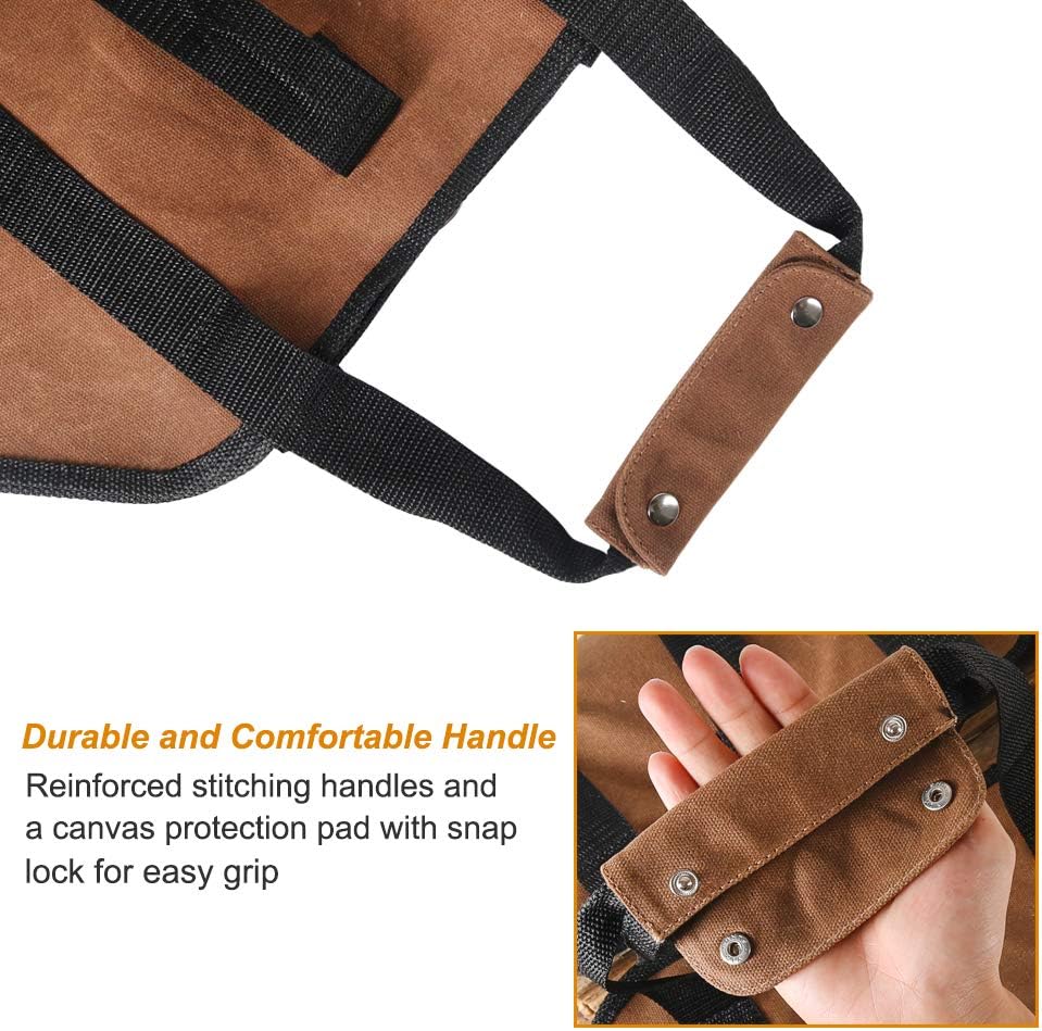 Firewood Carrier, 38in x 18in 16oz Waxed Canvas Log Carrier for Firewood, Wood Carrying Bag with Handles Securing Straps for Indoors Camping Trip, Gifts for Men Dad Husband (Brown) - Image 3