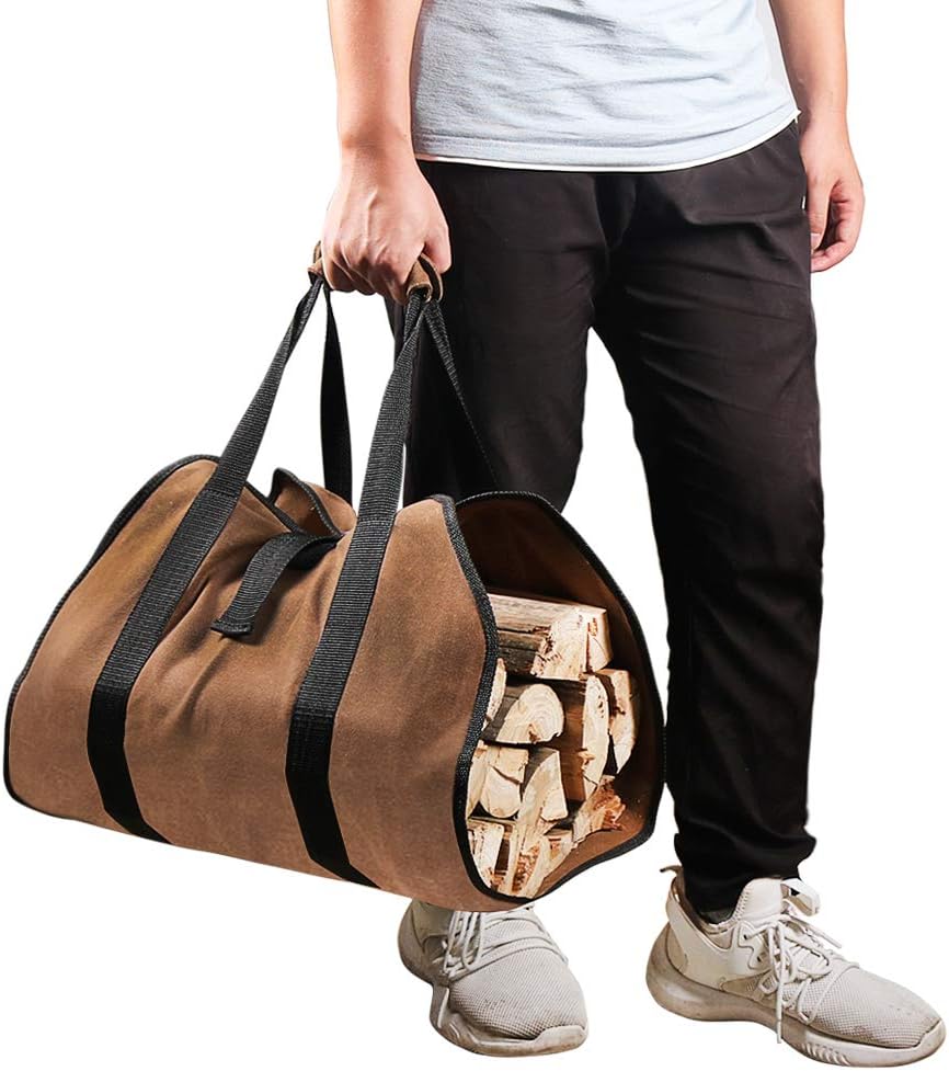 Firewood Carrier, 38in x 18in 16oz Waxed Canvas Log Carrier for Firewood, Wood Carrying Bag with Handles Securing Straps for Indoors Camping Trip, Gifts for Men Dad Husband (Brown) - Image 7