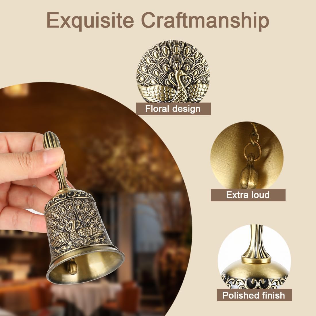 Hand Bell Ringing Bells Loud Service Call Bells Handbells for Seniors Bedside Wedding Dinner Meditation - Image 2