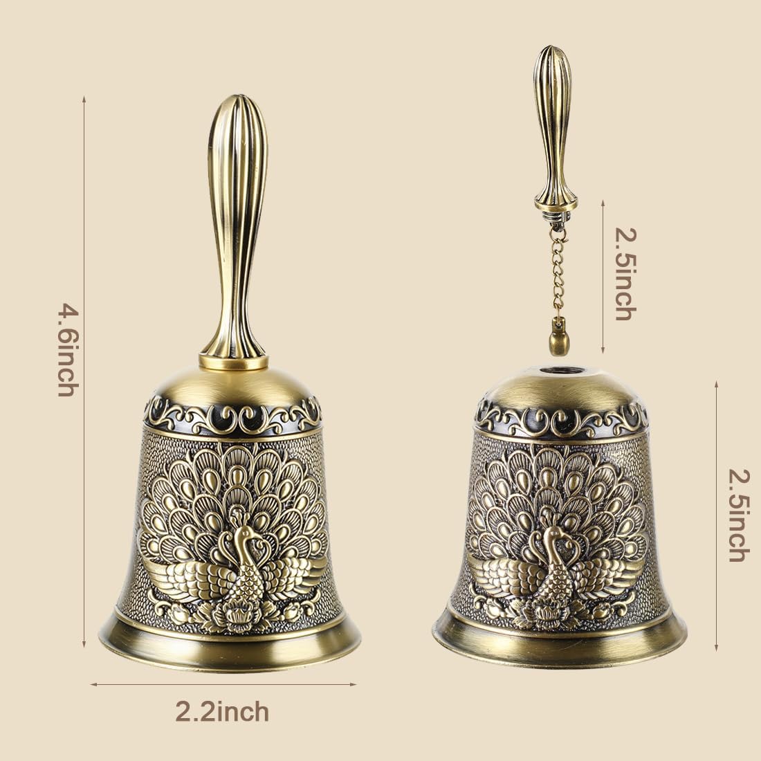 Hand Bell Ringing Bells Loud Service Call Bells Handbells for Seniors Bedside Wedding Dinner Meditation - Image 3