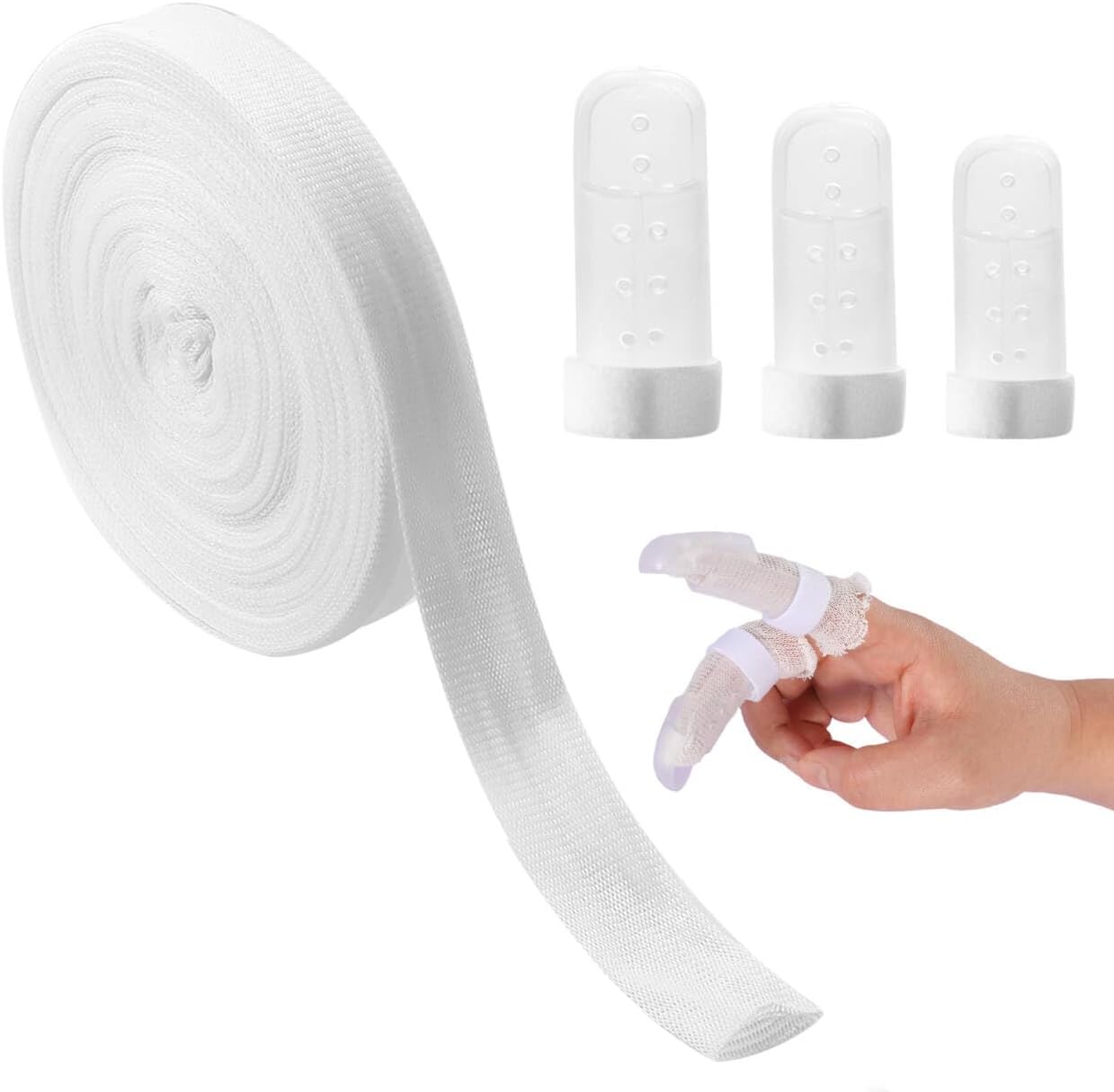 Tubular Stockinette Gauze Finger Tubular Bandage 21.9 Yard Breathable Net Wound Dressing Retainer for Thumb Toe with 3PCS Finger Splint - Image 1