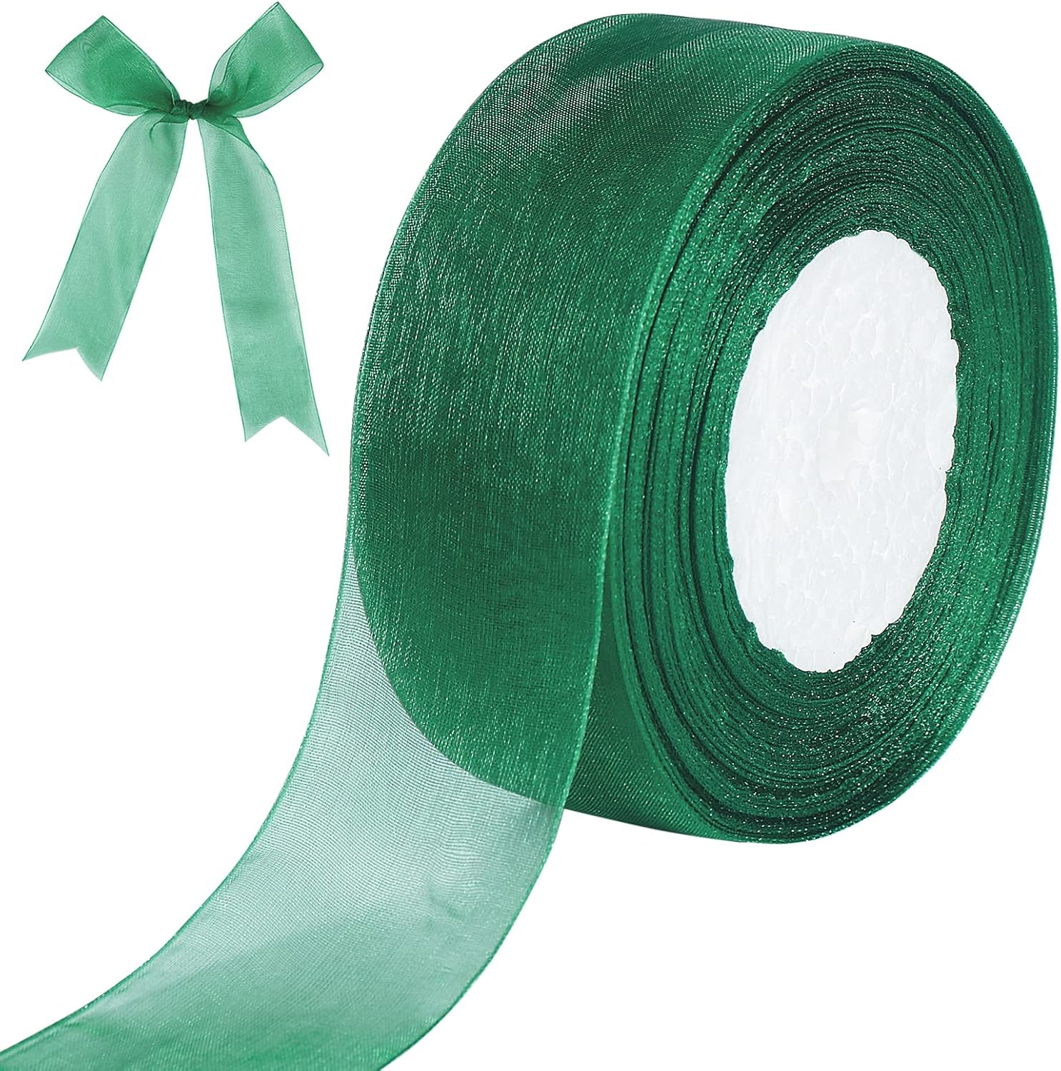Green Sheer Ribbon, 50 Yards 1-1/2 inch Wide Shimmer Sheer Organza Ribbon for Bow Making, Gift Wrapping, Box Packaging, Crafting, Christmas Decoration and More - Image 1