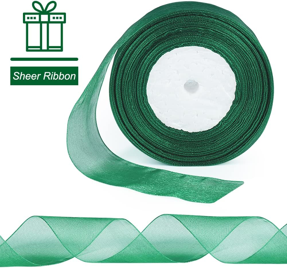 Green Sheer Ribbon, 50 Yards 1-1/2 inch Wide Shimmer Sheer Organza Ribbon for Bow Making, Gift Wrapping, Box Packaging, Crafting, Christmas Decoration and More - Image 3