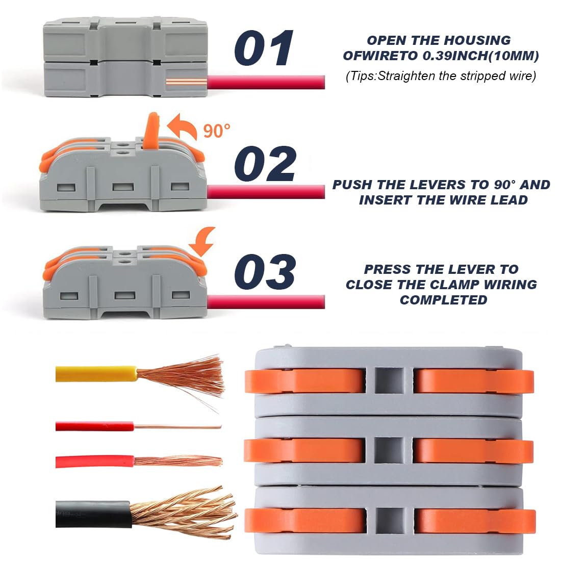 Lever Wire Connectors Kit 34PCS Quick Connect Wire Splice Conductor Compact Connectors Inline Wiring Splices Terminals - Image 4