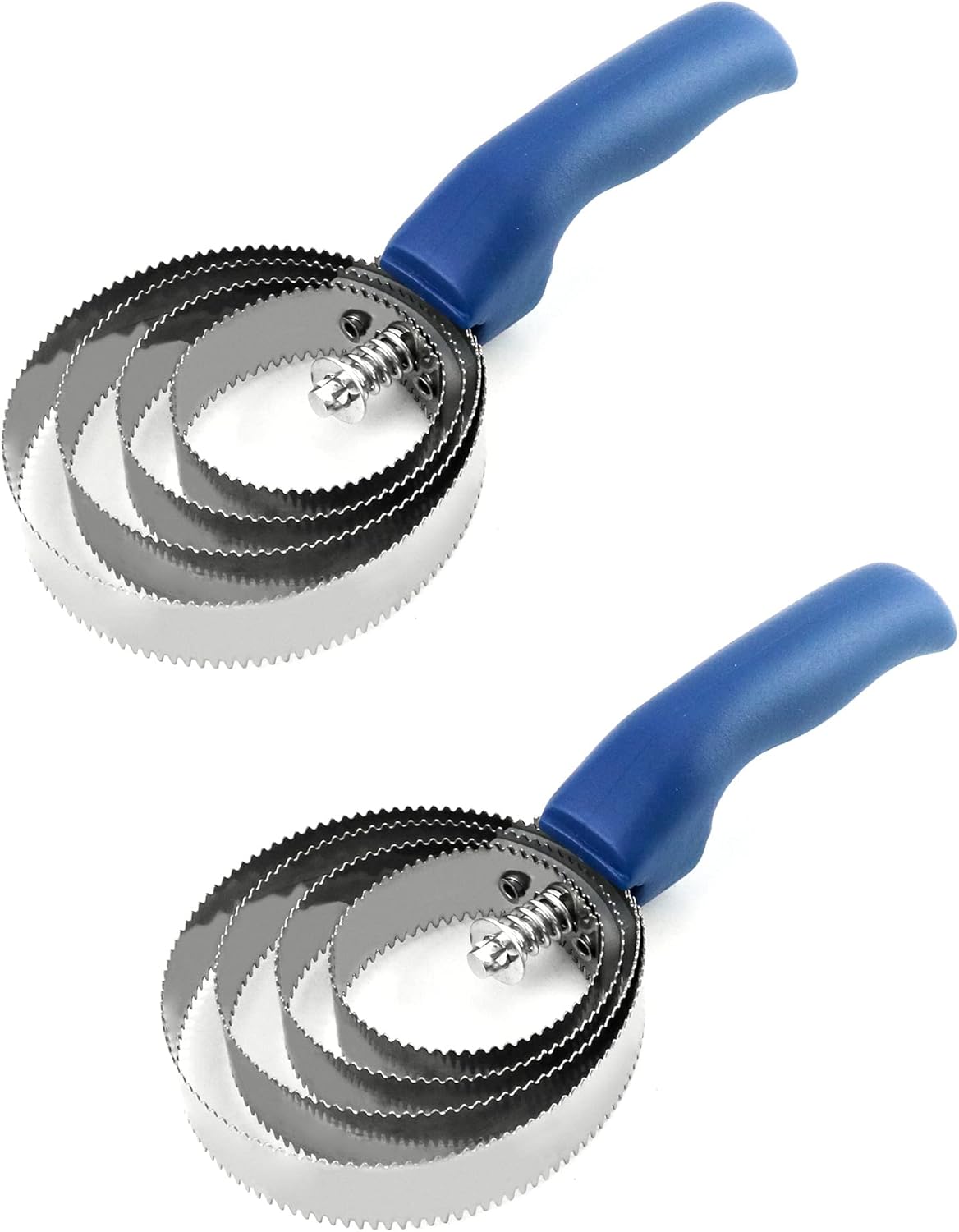Double Sided Curry Comb, 2 Pack 4 Rings Stainless Steel Curry Comb with Soft Touch Grip, Blue - Image 1