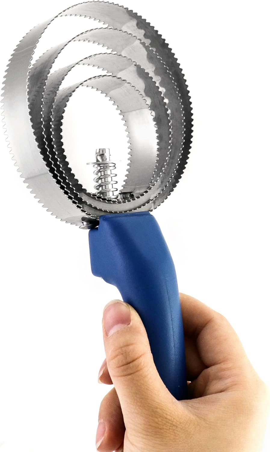 Double Sided Curry Comb, 2 Pack 4 Rings Stainless Steel Curry Comb with Soft Touch Grip, Blue - Image 3