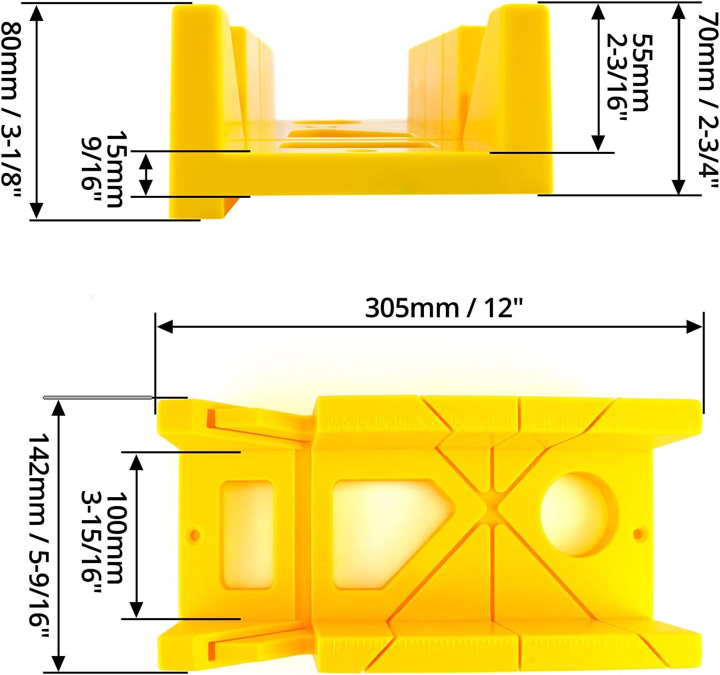 12-Inch High Impact Plastic Miter Box with Versatile Cutting Angles and Ruler Scale - Image 6