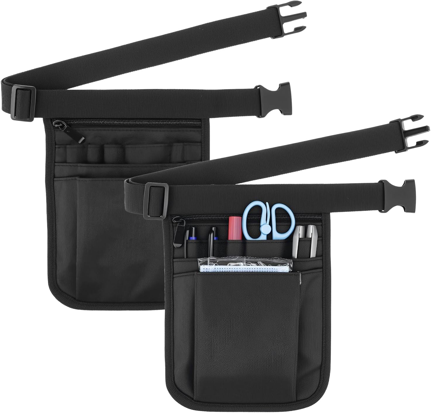 Nurse Waist Pouch Bag for Women Men, 2 Pack Utility Organizer Belt Pouch, Waist Tool Storage Bag, Oxford Fabric, 10x7 in, Black - Image 1