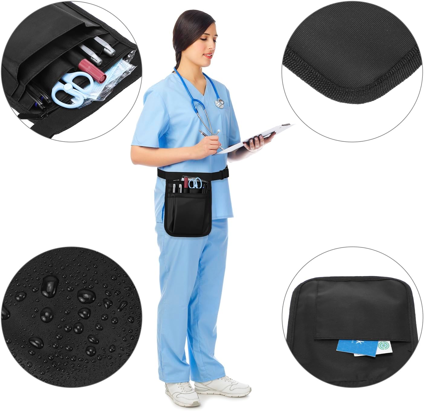 Nurse Waist Pouch Bag for Women Men, 2 Pack Utility Organizer Belt Pouch, Waist Tool Storage Bag, Oxford Fabric, 10x7 in, Black - Image 4